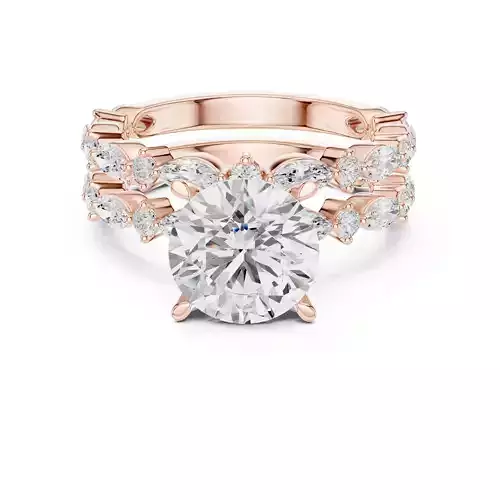 Round Cut Ring With Marquise Round Stacking Band Ring Set