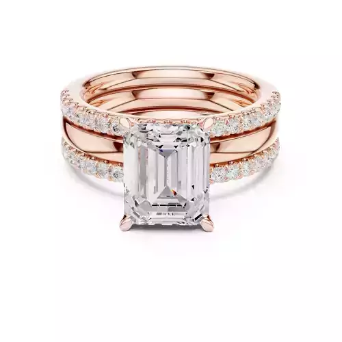 Solitaire Emerald Ring Two Round Pave Matching Band Ring Set 3D print model