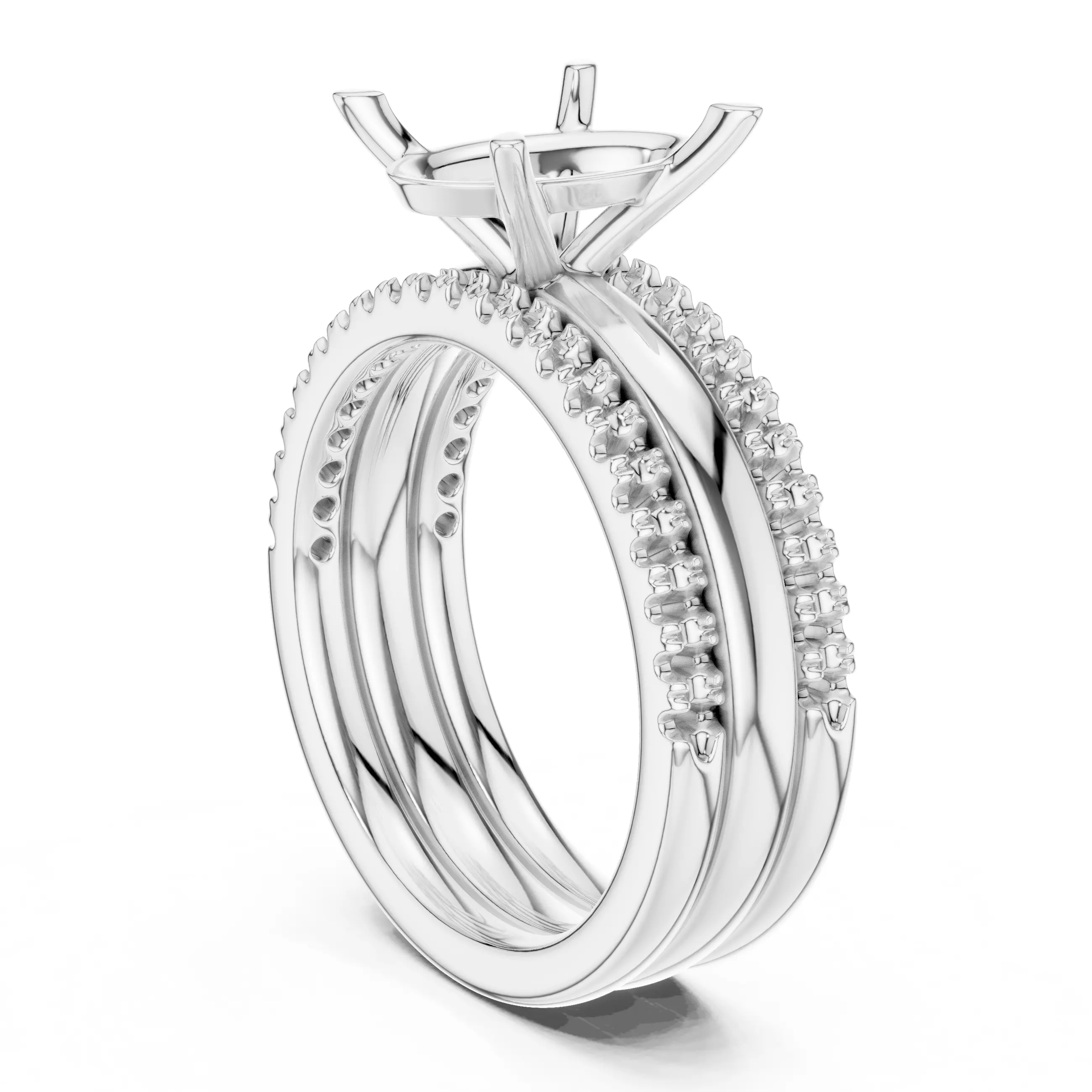 Three Piece Ring Set Oval Cut Solitaire with Round Pave Bands 3D print model_9