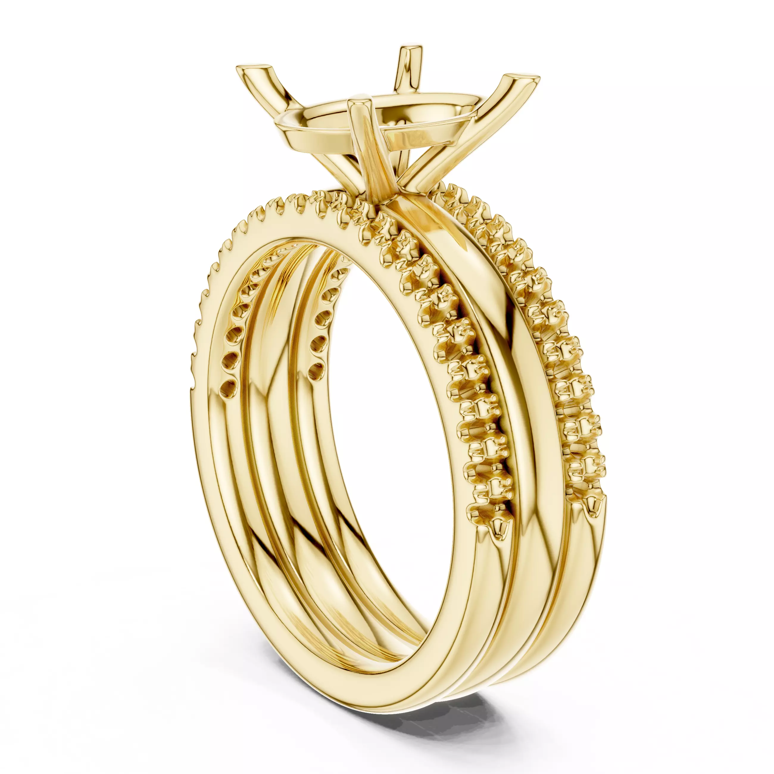 Three Piece Ring Set Oval Cut Solitaire with Round Pave Bands 3D print model_6