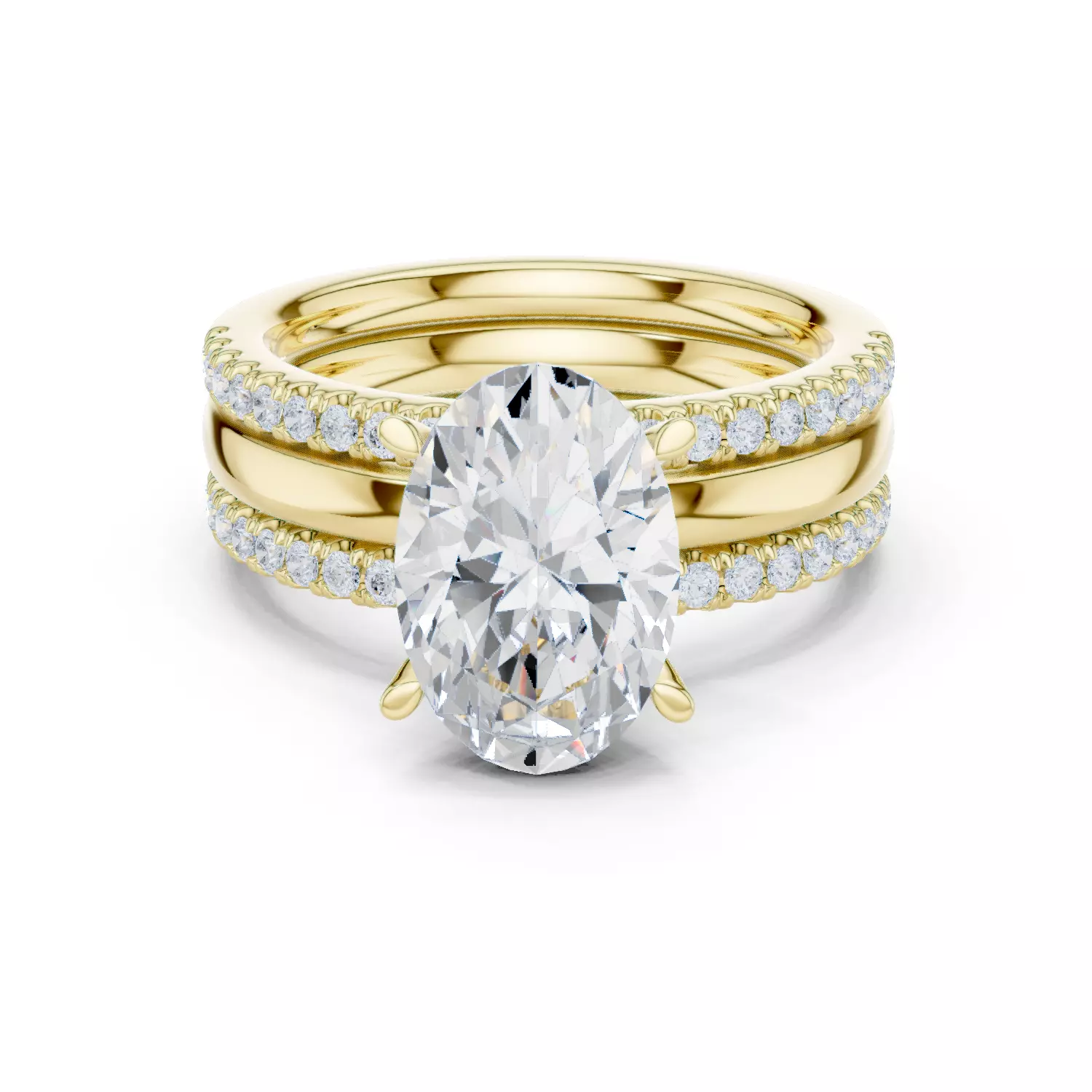 Three Piece Ring Set Oval Cut Solitaire with Round Pave Bands 3D print model_13