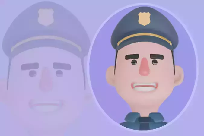 Stylized 3D Male Police Character - Cartoon Officer OK Pose