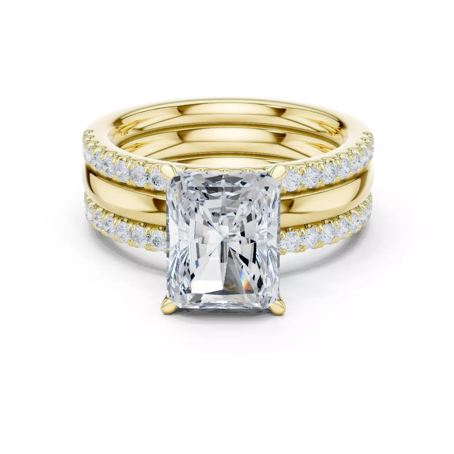 Radiant Cut Solitaire Ring Two Matching Band Set 3DM STL Video 3D print model_13