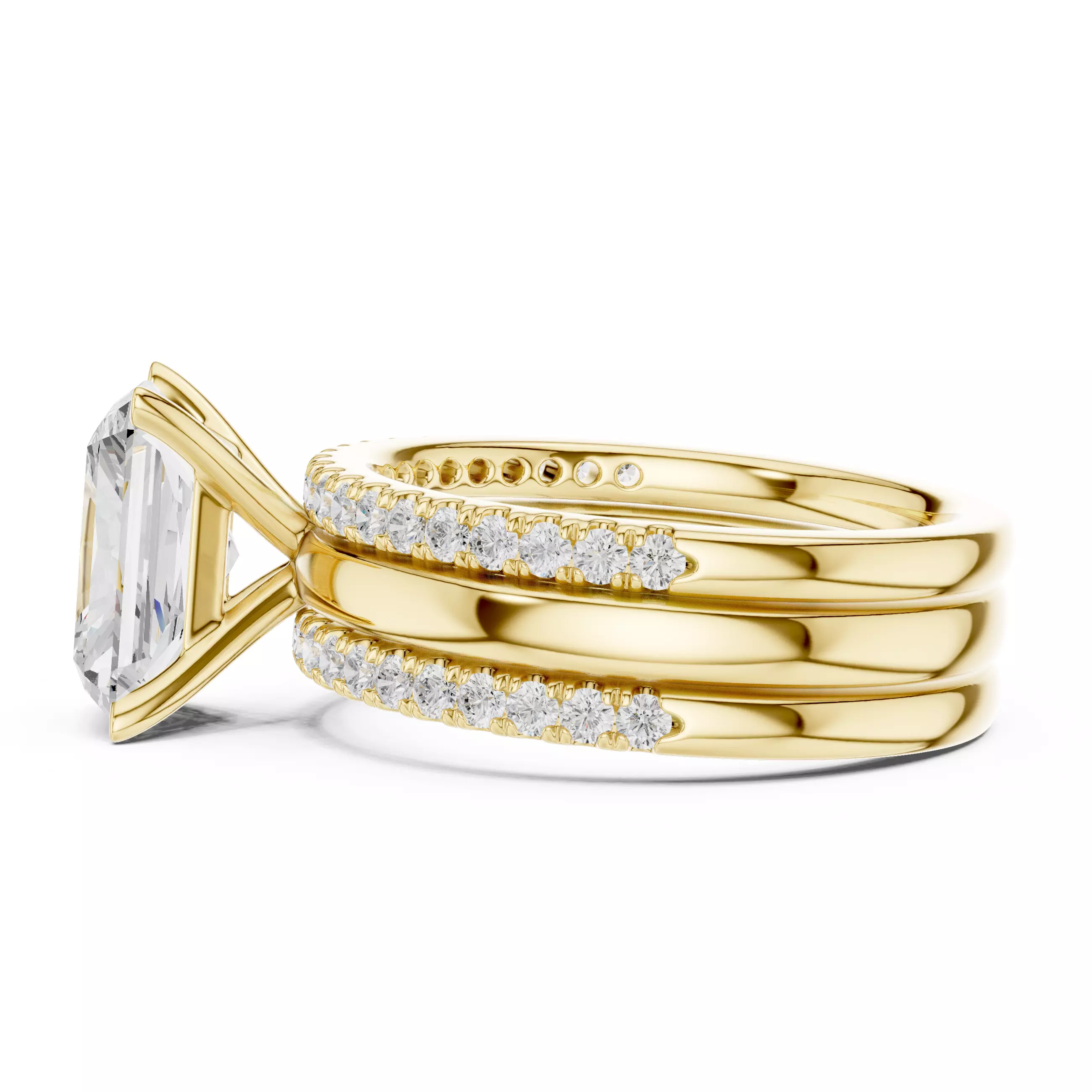 Radiant Cut Solitaire Ring Two Matching Band Set 3DM STL Video 3D print model_8