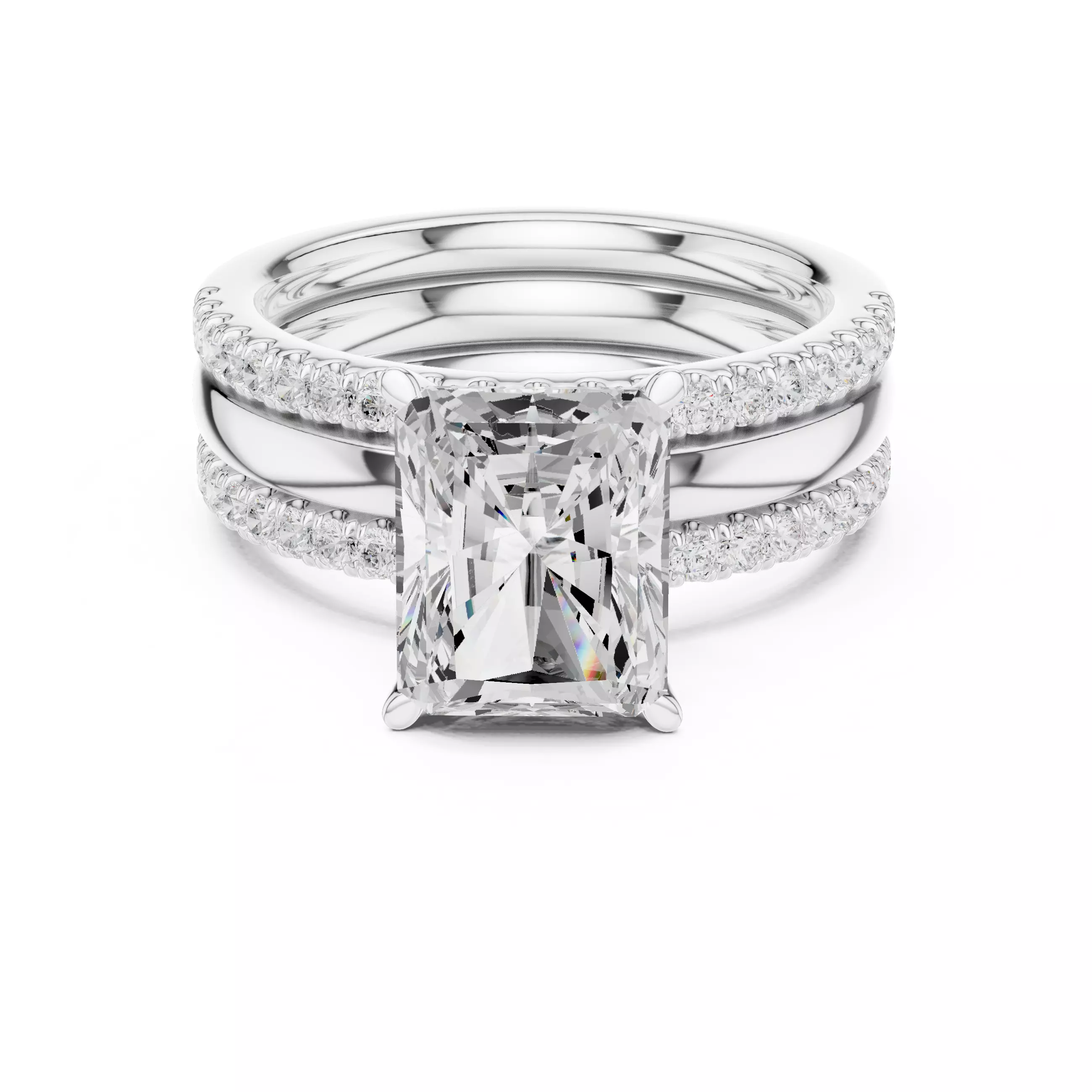 Radiant Cut Solitaire Ring Two Matching Band Set 3DM STL Video 3D print model_2