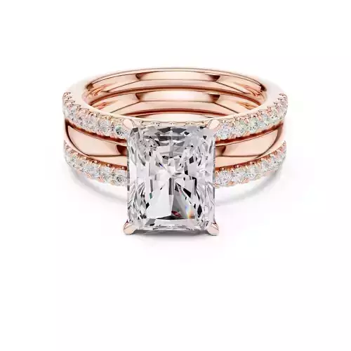Radiant Cut Solitaire Ring Two Matching Band Set 3DM STL Video