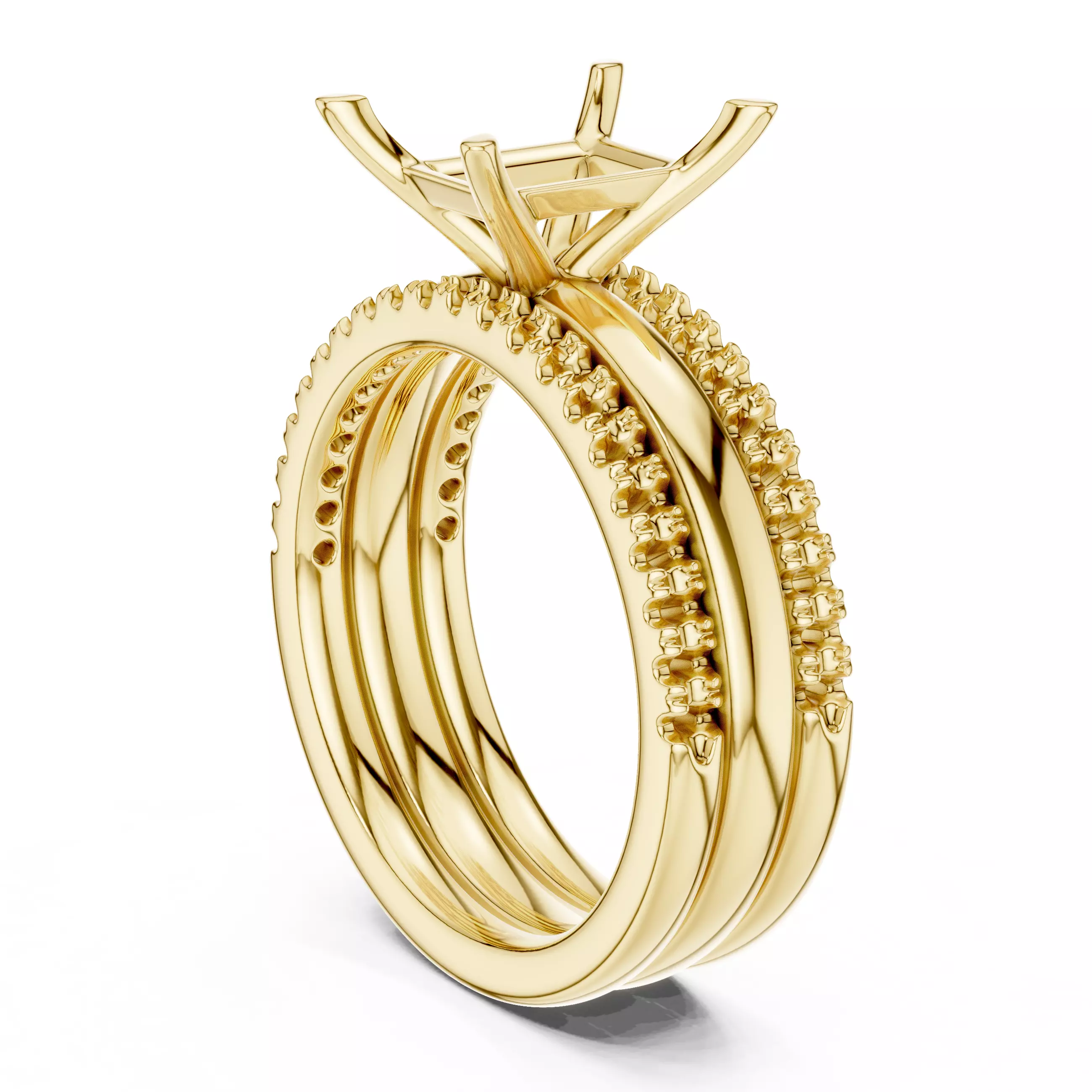 Radiant Cut Solitaire Ring Two Matching Band Set 3DM STL Video 3D print model_6