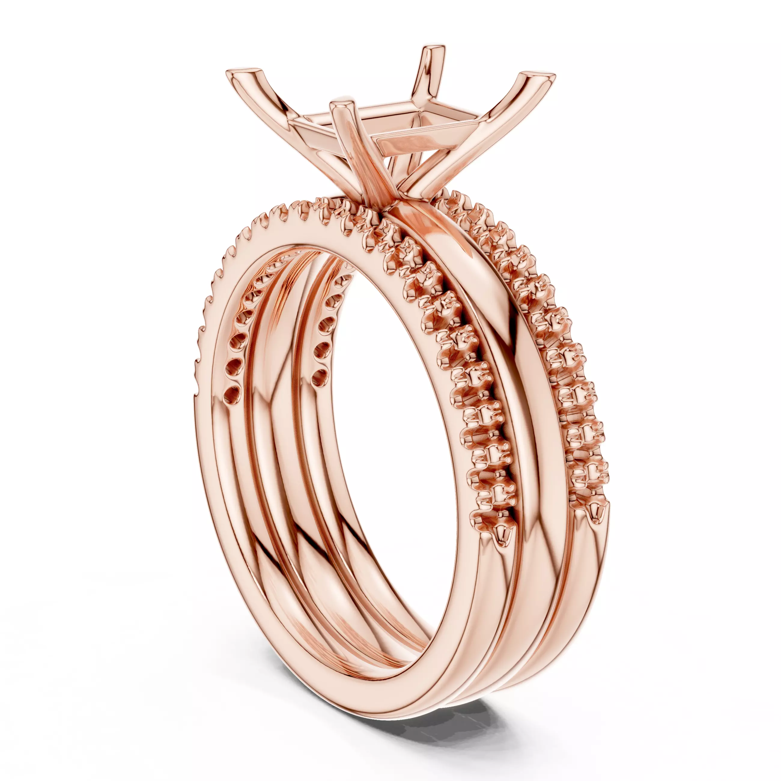 Radiant Cut Solitaire Ring Two Matching Band Set 3DM STL Video 3D print model_3