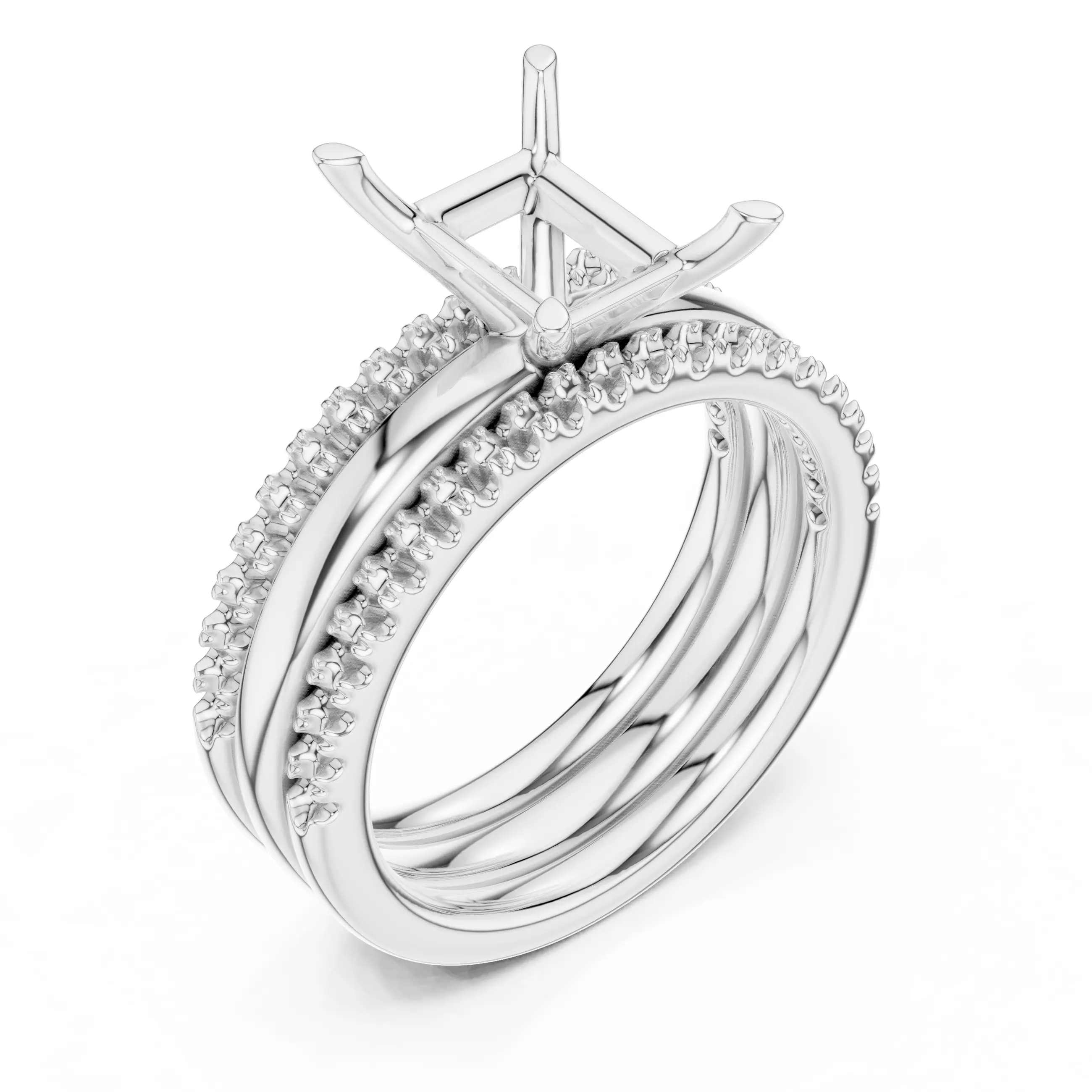 Radiant Cut Solitaire Ring Two Matching Band Set 3DM STL Video 3D print model_10