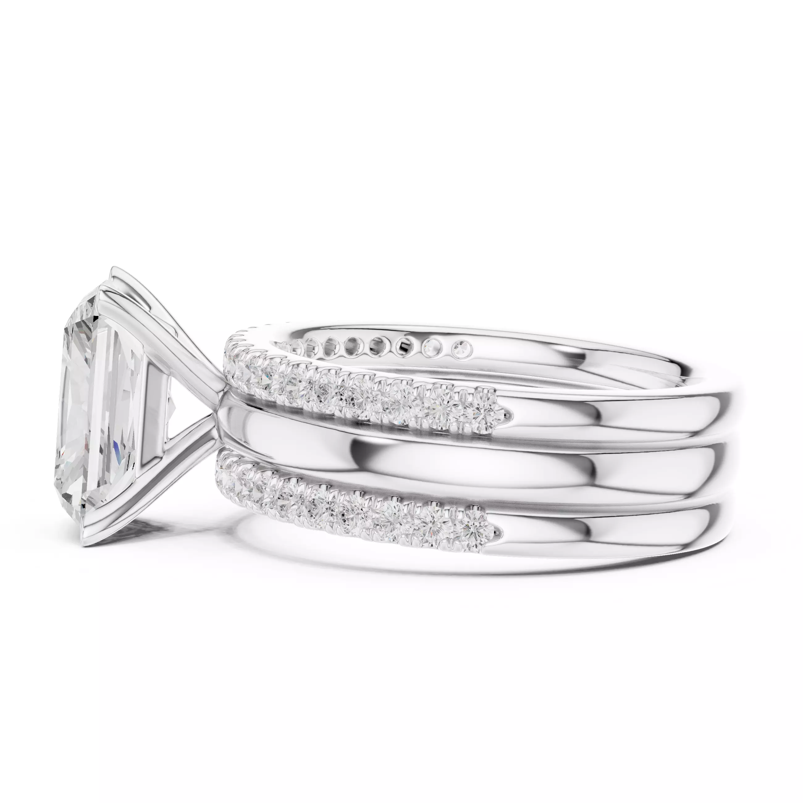 Radiant Cut Solitaire Ring Two Matching Band Set 3DM STL Video 3D print model_11