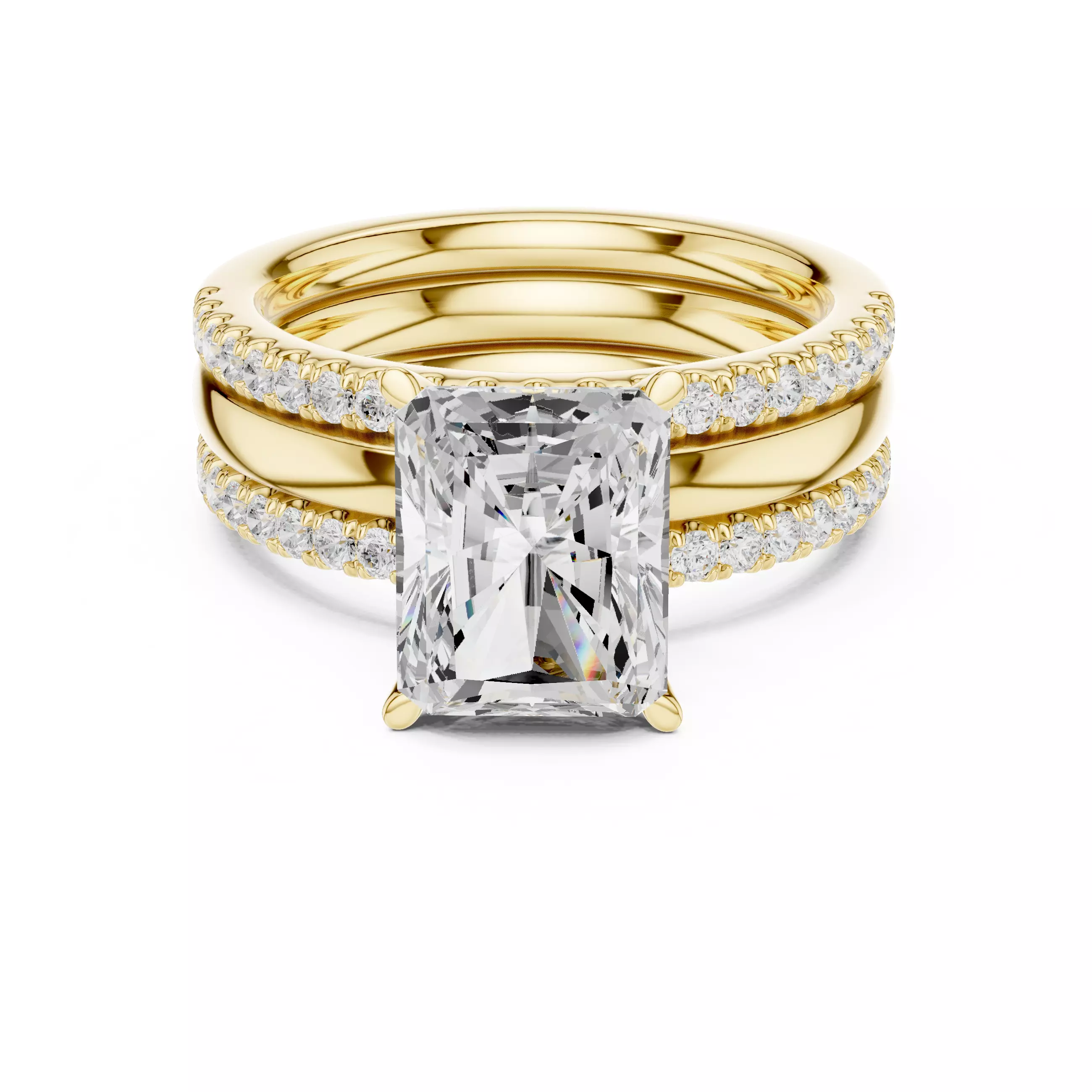 Radiant Cut Solitaire Ring Two Matching Band Set 3DM STL Video 3D print model_1