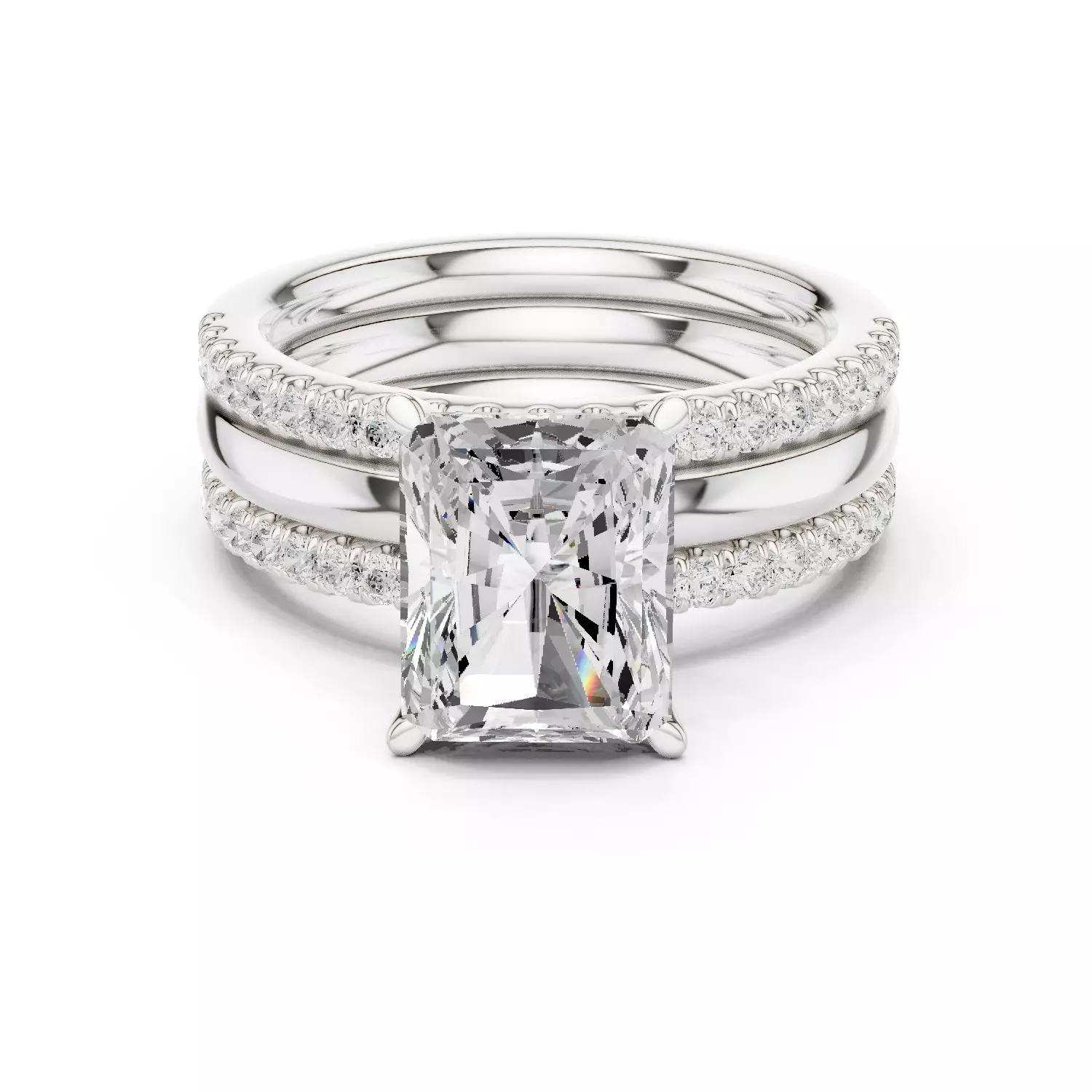 Radiant Cut Solitaire Ring Two Matching Band Set 3DM STL Video 3D print model_14