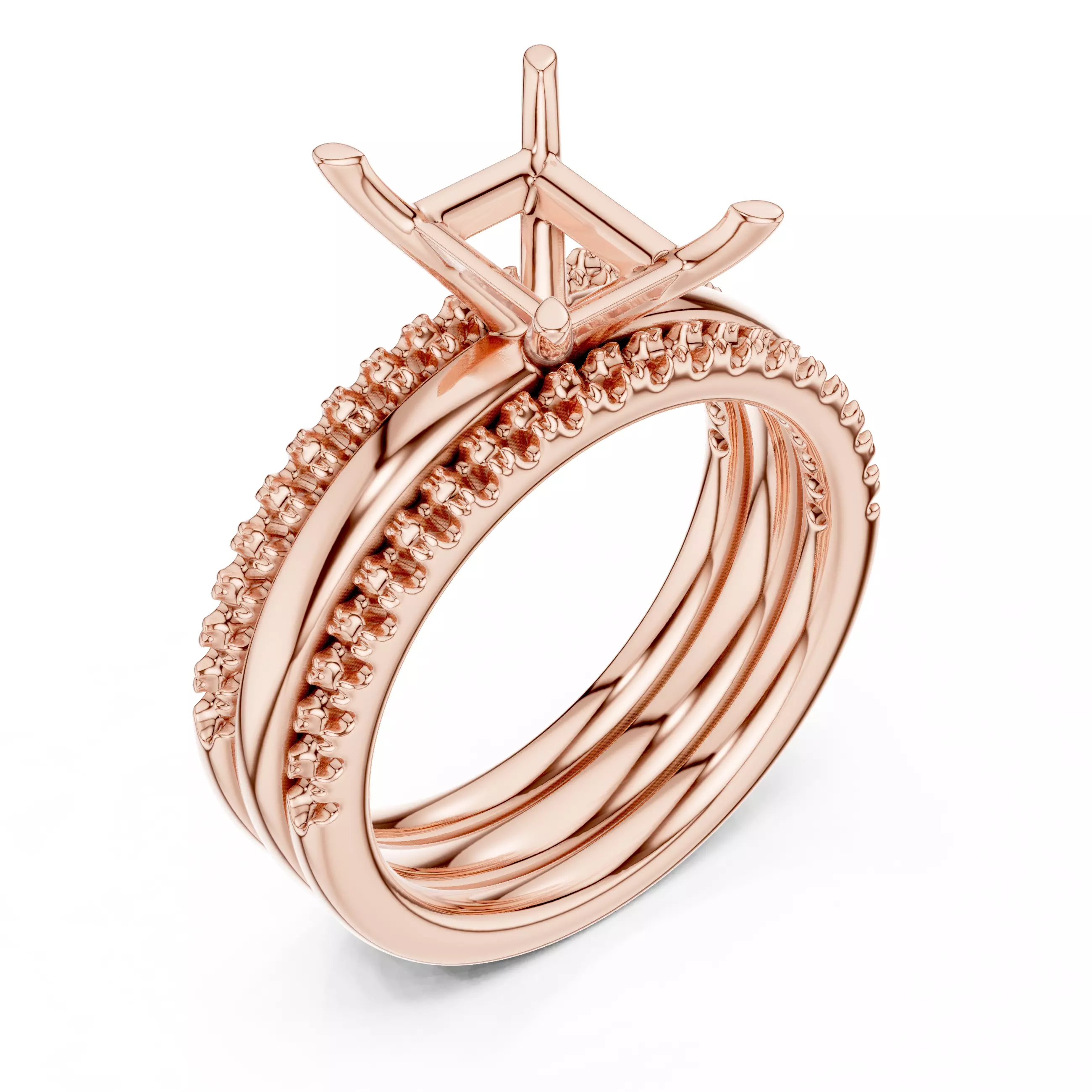 Radiant Cut Solitaire Ring Two Matching Band Set 3DM STL Video 3D print model_4