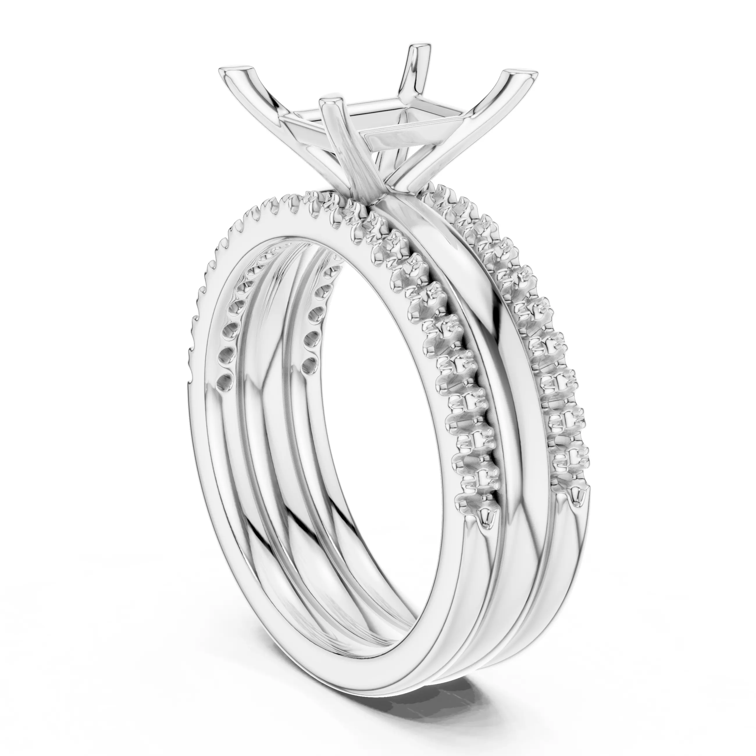 Radiant Cut Solitaire Ring Two Matching Band Set 3DM STL Video 3D print model_9