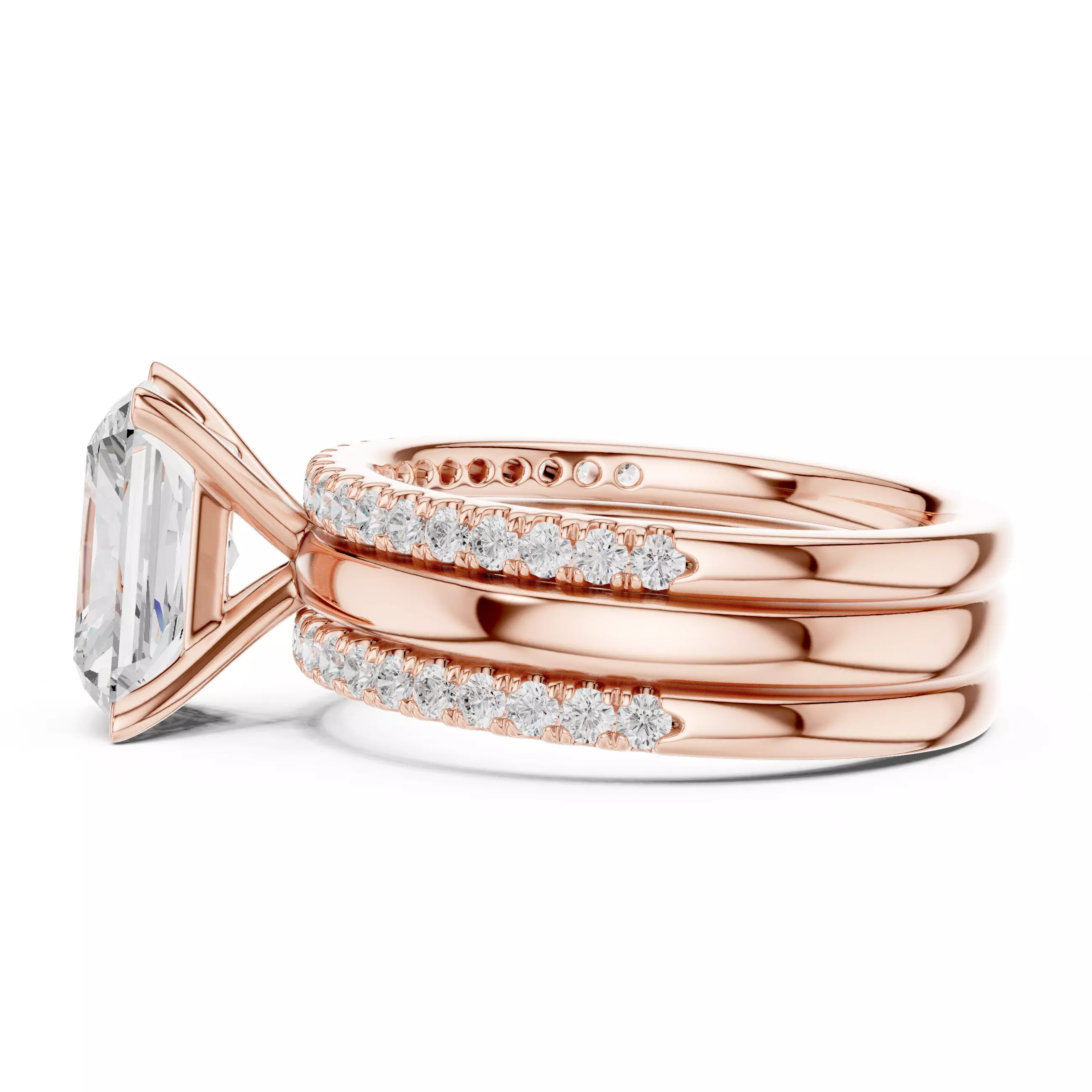 Radiant Cut Solitaire Ring Two Matching Band Set 3DM STL Video 3D print model_5