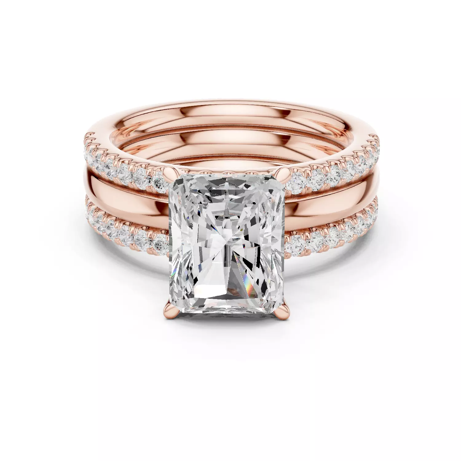 Radiant Cut Solitaire Ring Two Matching Band Set 3DM STL Video 3D print model_12