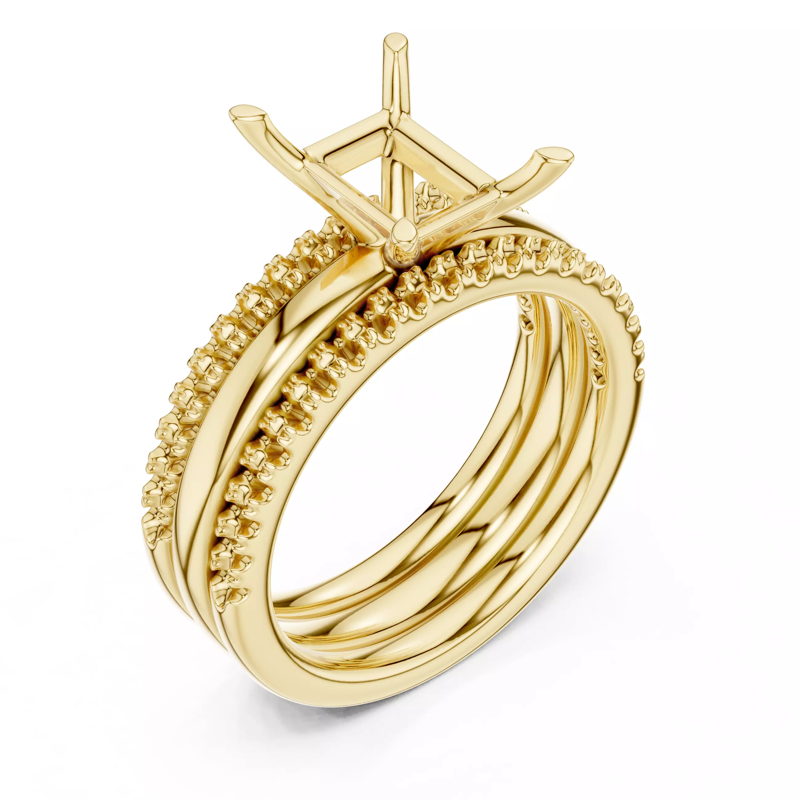 Radiant Cut Solitaire Ring Two Matching Band Set 3DM STL Video 3D print model_7