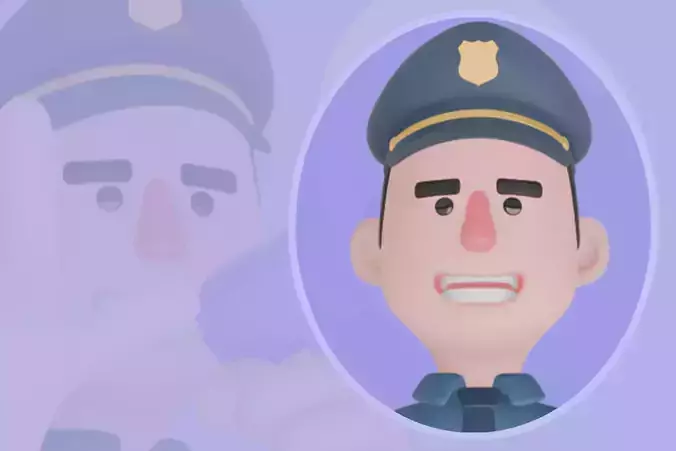 Stylized 3D Male Police Character-Cartoon Officer Stop Megaphone