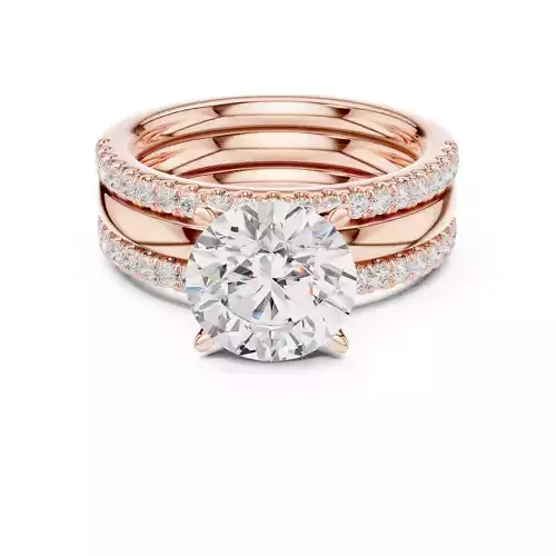 Three Piece Ring Set Round Cut Ring with Matching Band Pair  3D print model