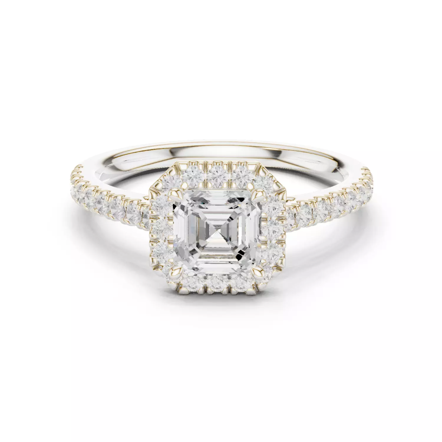 1CT Asscher Cut Halo Diamond Pave Wedding Ring 3DM STL Video 3D print model_14