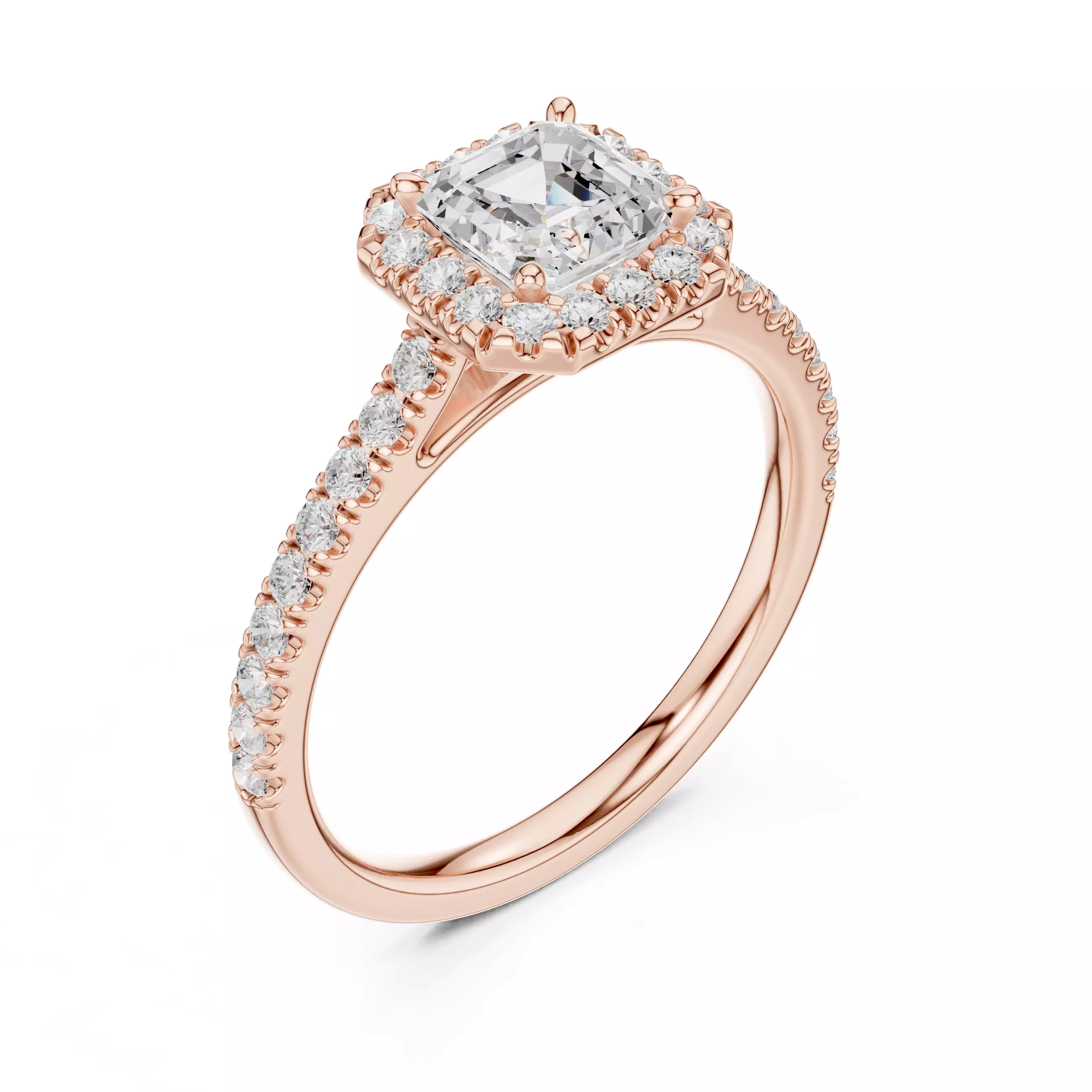 1CT Asscher Cut Halo Diamond Pave Wedding Ring 3DM STL Video 3D print model_4