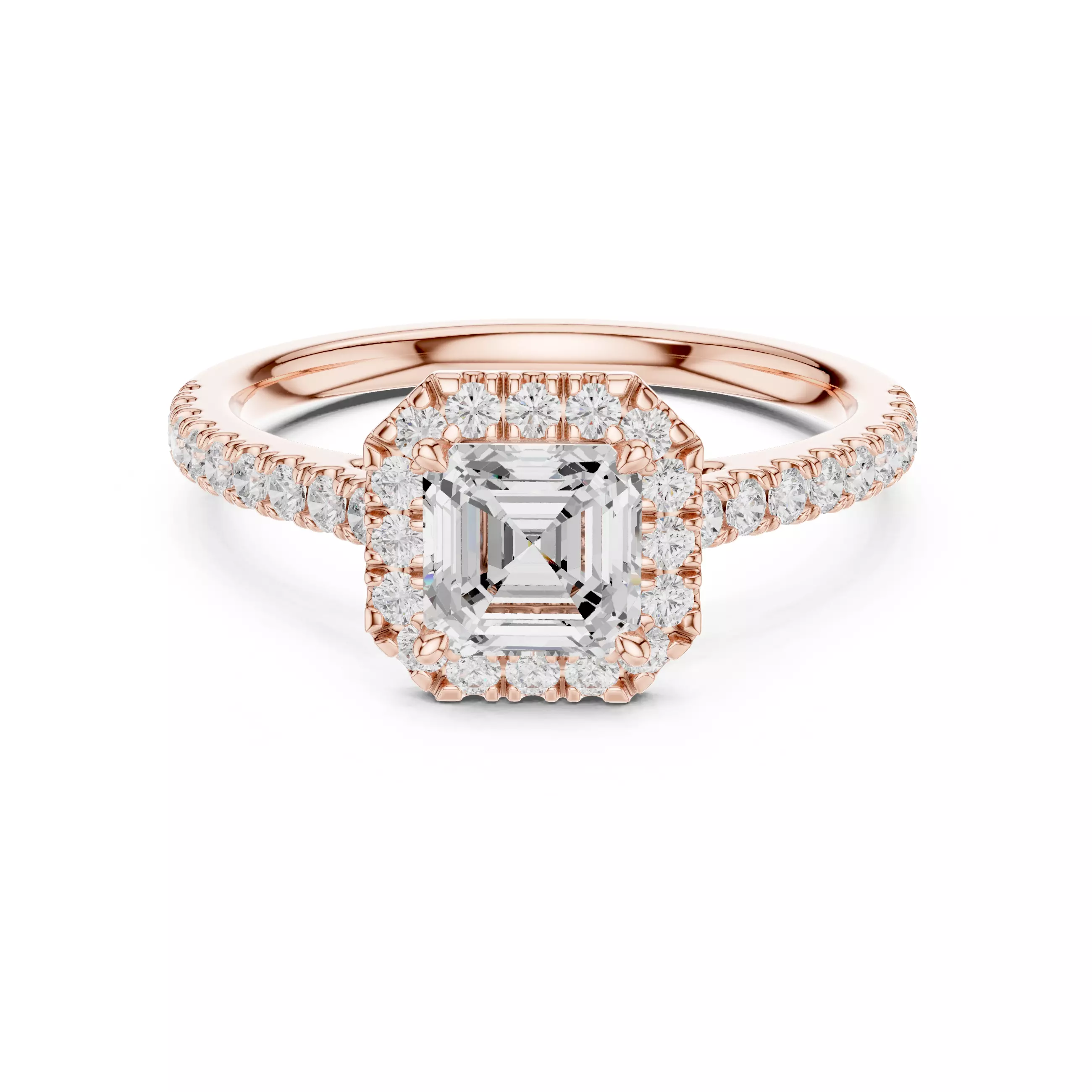 1CT Asscher Cut Halo Diamond Pave Wedding Ring 3DM STL Video 3D print model_0