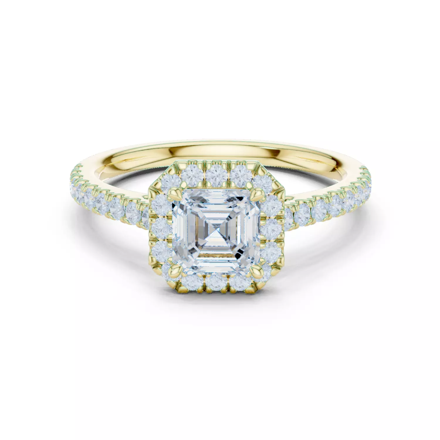 1CT Asscher Cut Halo Diamond Pave Wedding Ring 3DM STL Video 3D print model_13