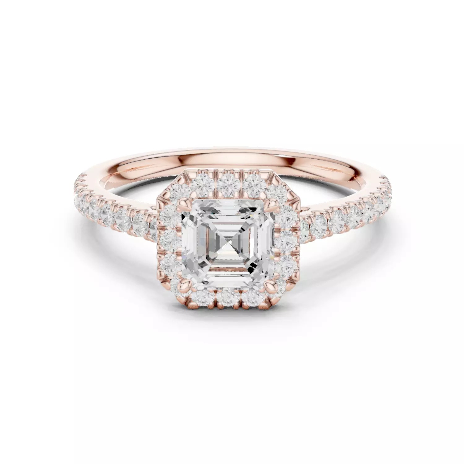 1CT Asscher Cut Halo Diamond Pave Wedding Ring 3DM STL Video 3D print model_12