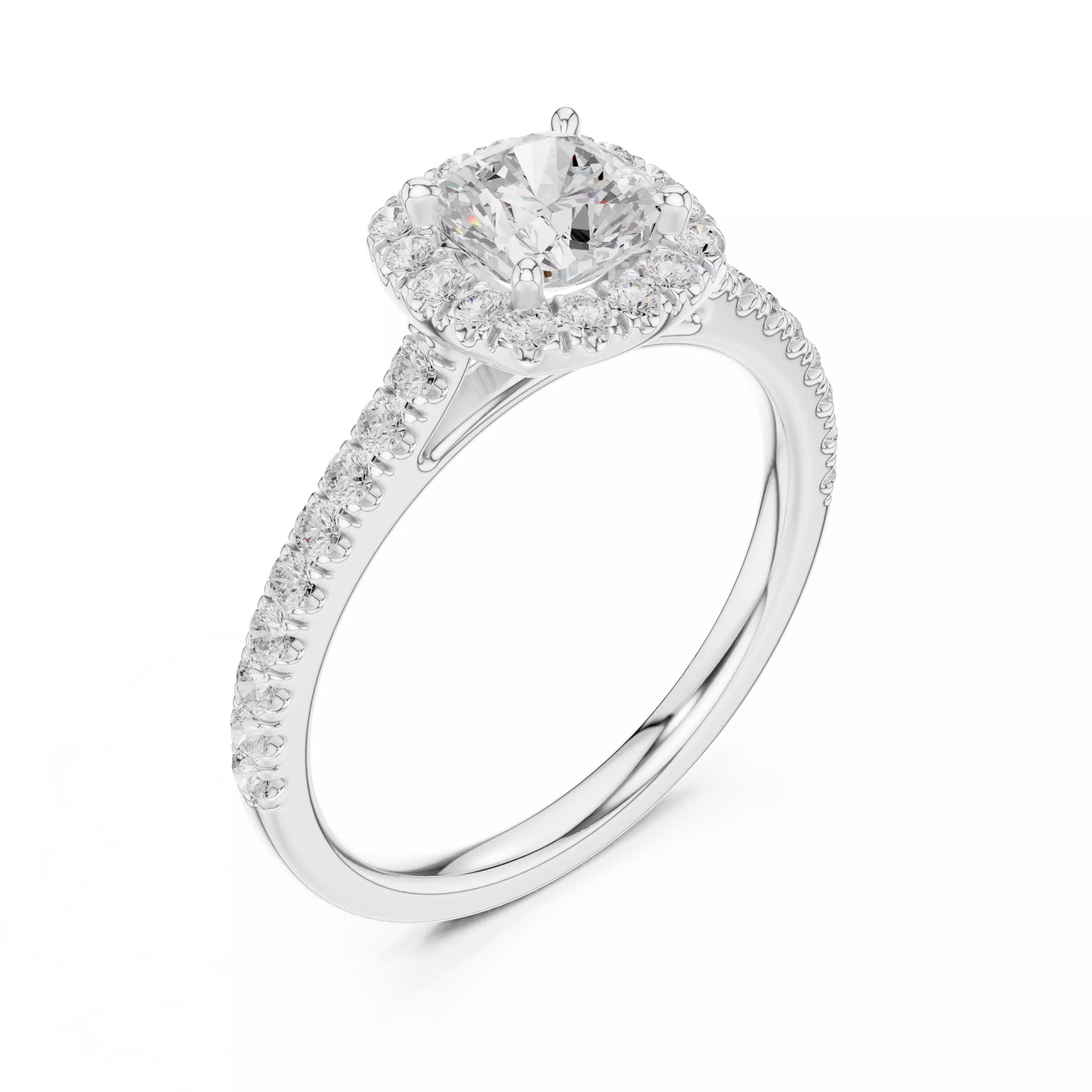 1CT Cushion Cut Halo Diamond Pave Wedding Ring 3DM STL Video 3D print model_10