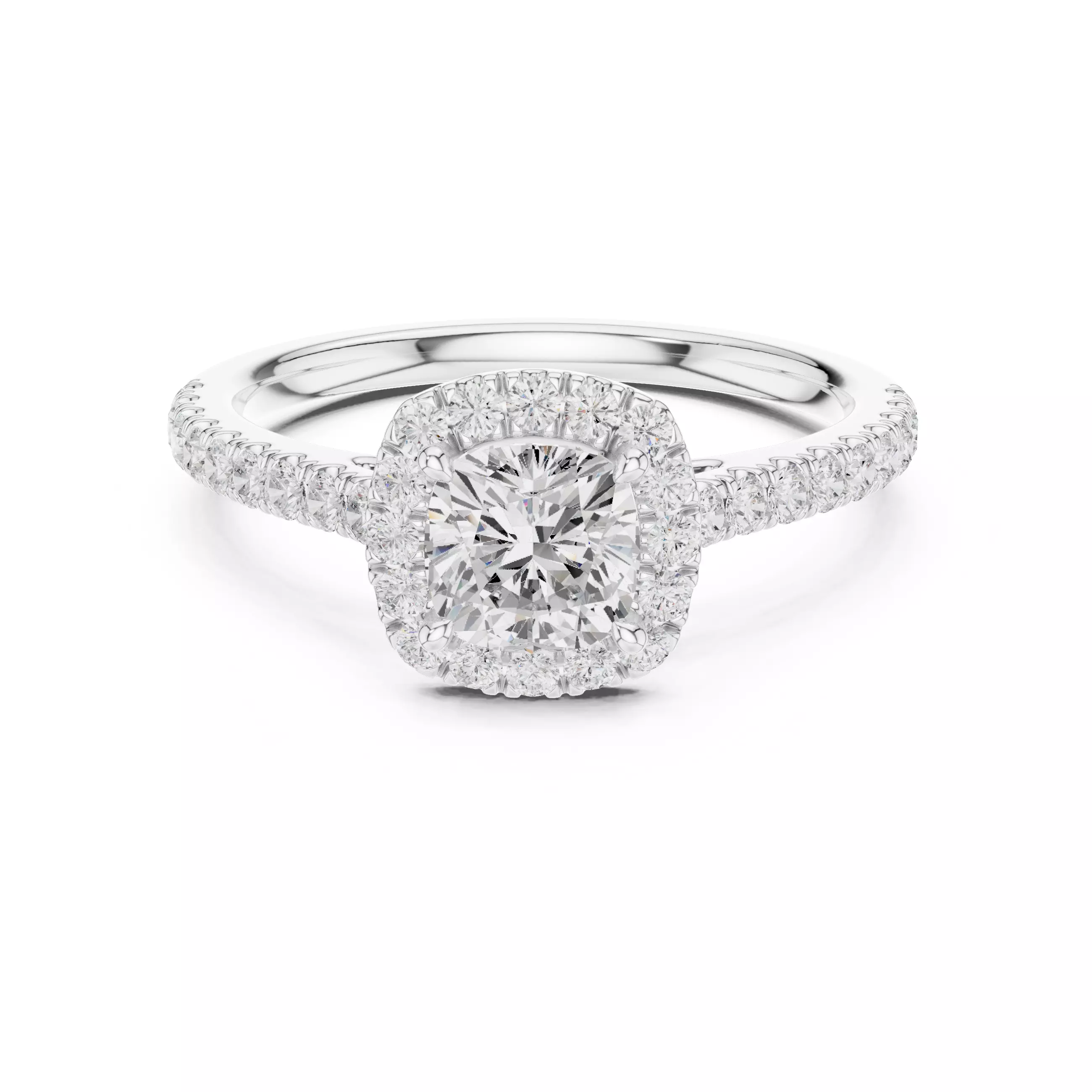 1CT Cushion Cut Halo Diamond Pave Wedding Ring 3DM STL Video 3D print model_2