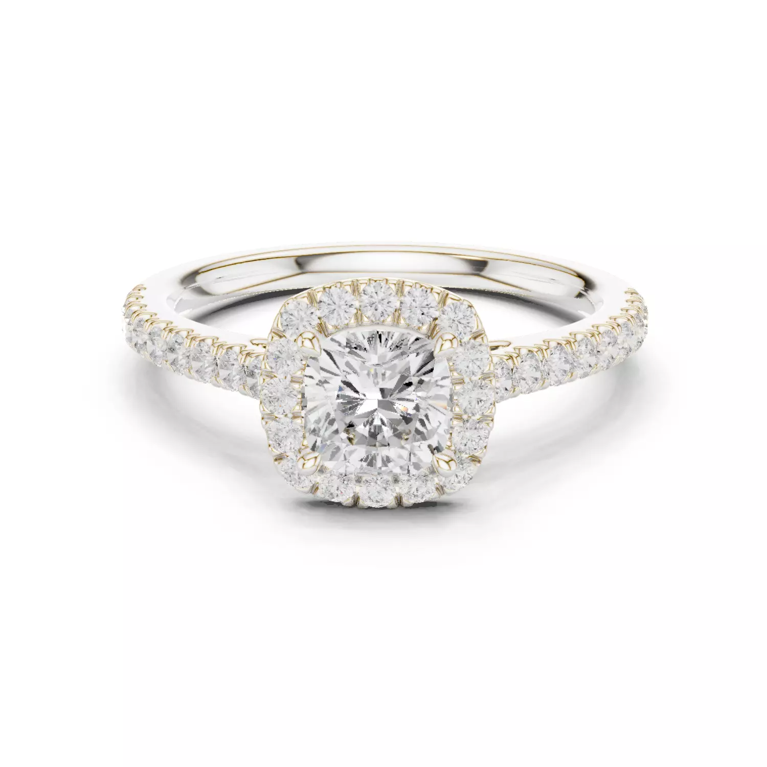 1CT Cushion Cut Halo Diamond Pave Wedding Ring 3DM STL Video 3D print model_14