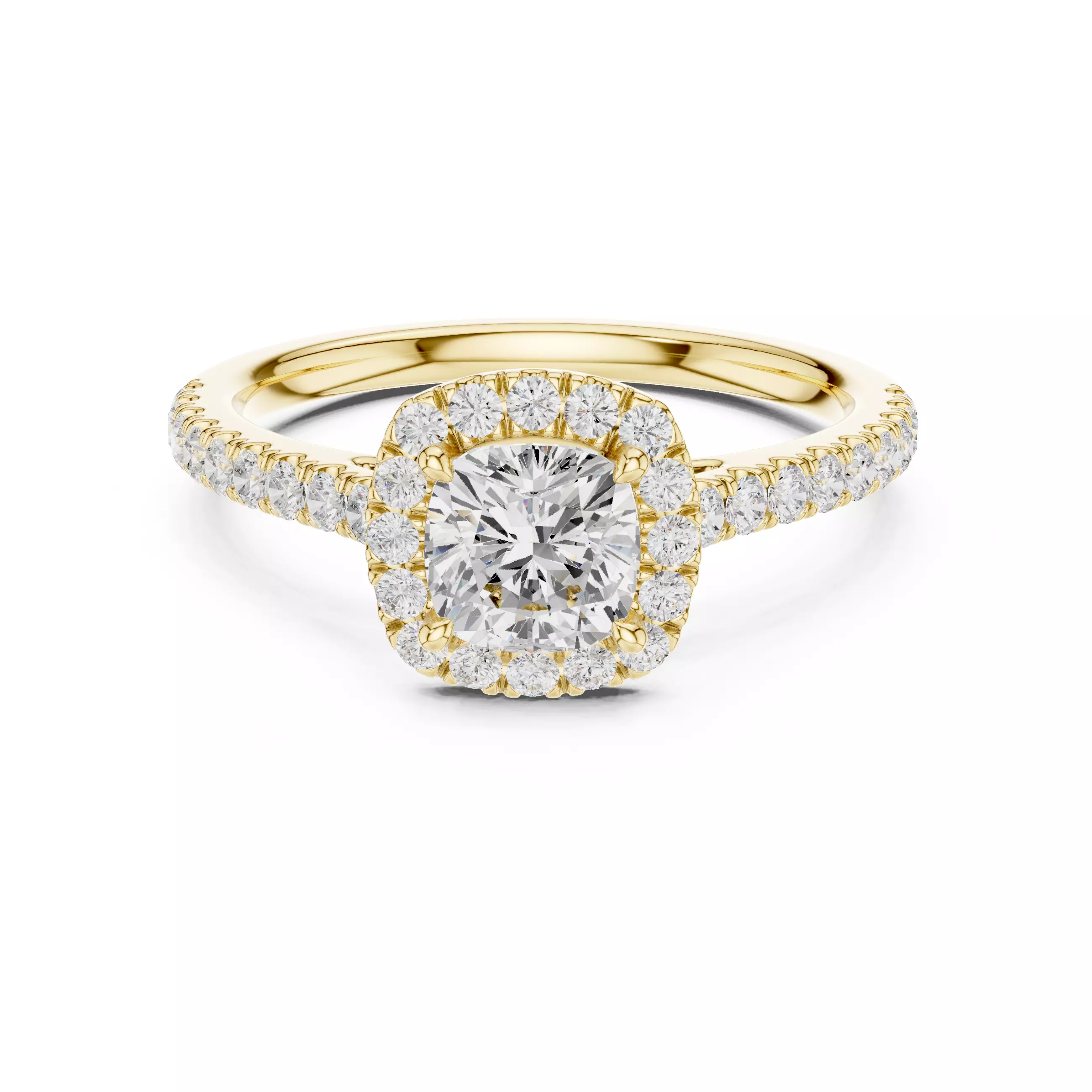 1CT Cushion Cut Halo Diamond Pave Wedding Ring 3DM STL Video 3D print model_1