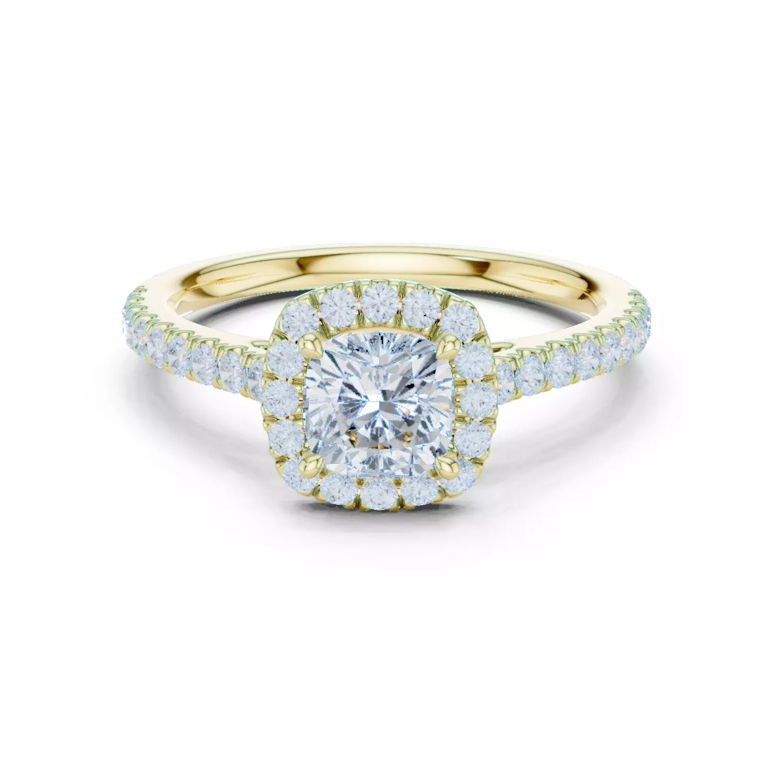 1CT Cushion Cut Halo Diamond Pave Wedding Ring 3DM STL Video 3D print model_13