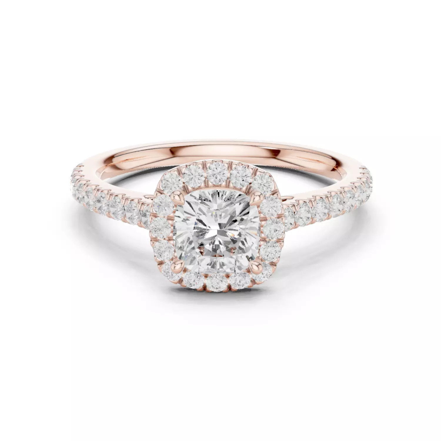 1CT Cushion Cut Halo Diamond Pave Wedding Ring 3DM STL Video 3D print model_12