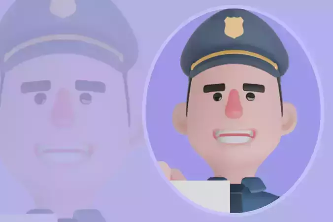 Stylized 3D Male Police Character - Cartoon Officer with Paper