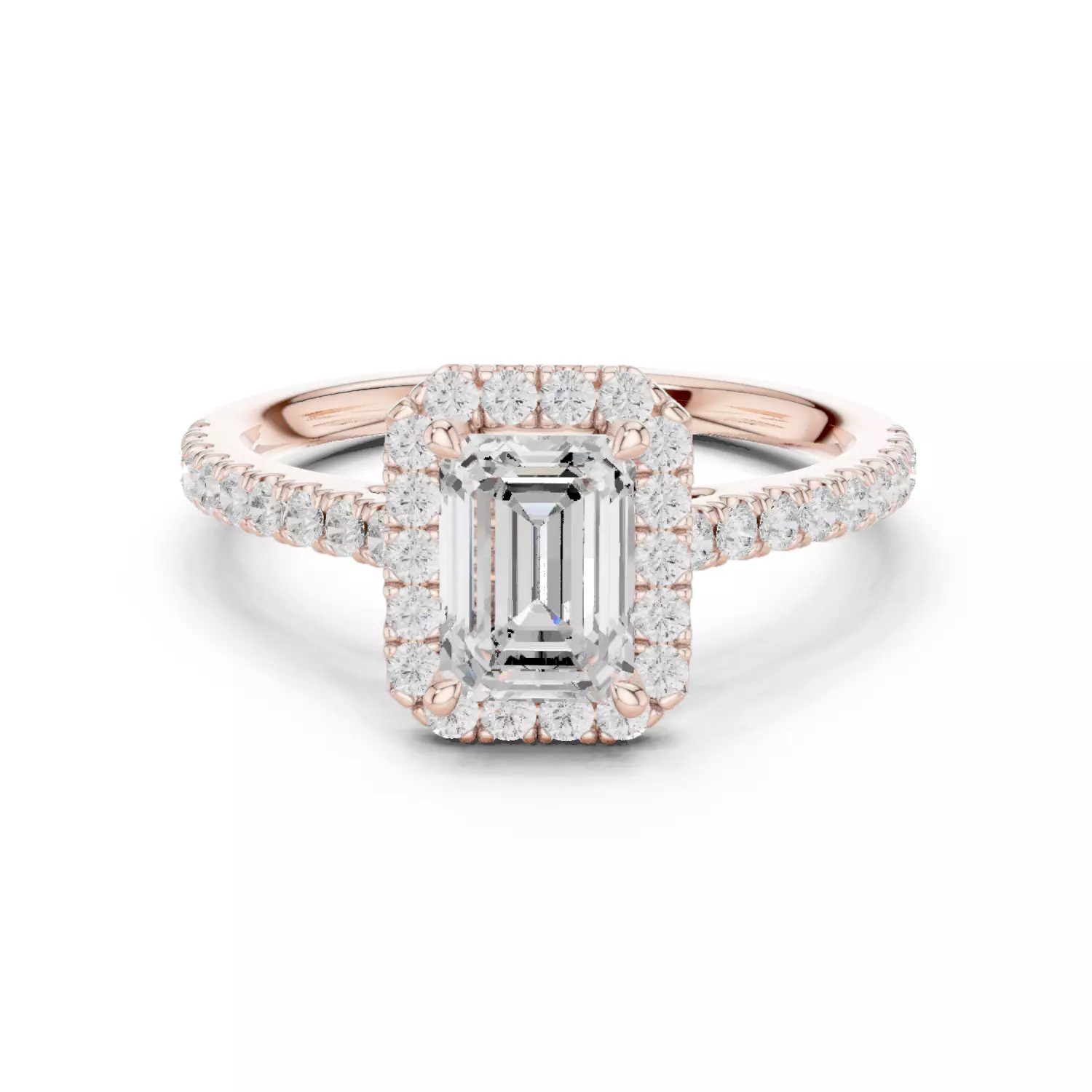 1CT Emerald Cut Halo Diamond Pave Wedding Ring 3DM STL Video 3D print model_12