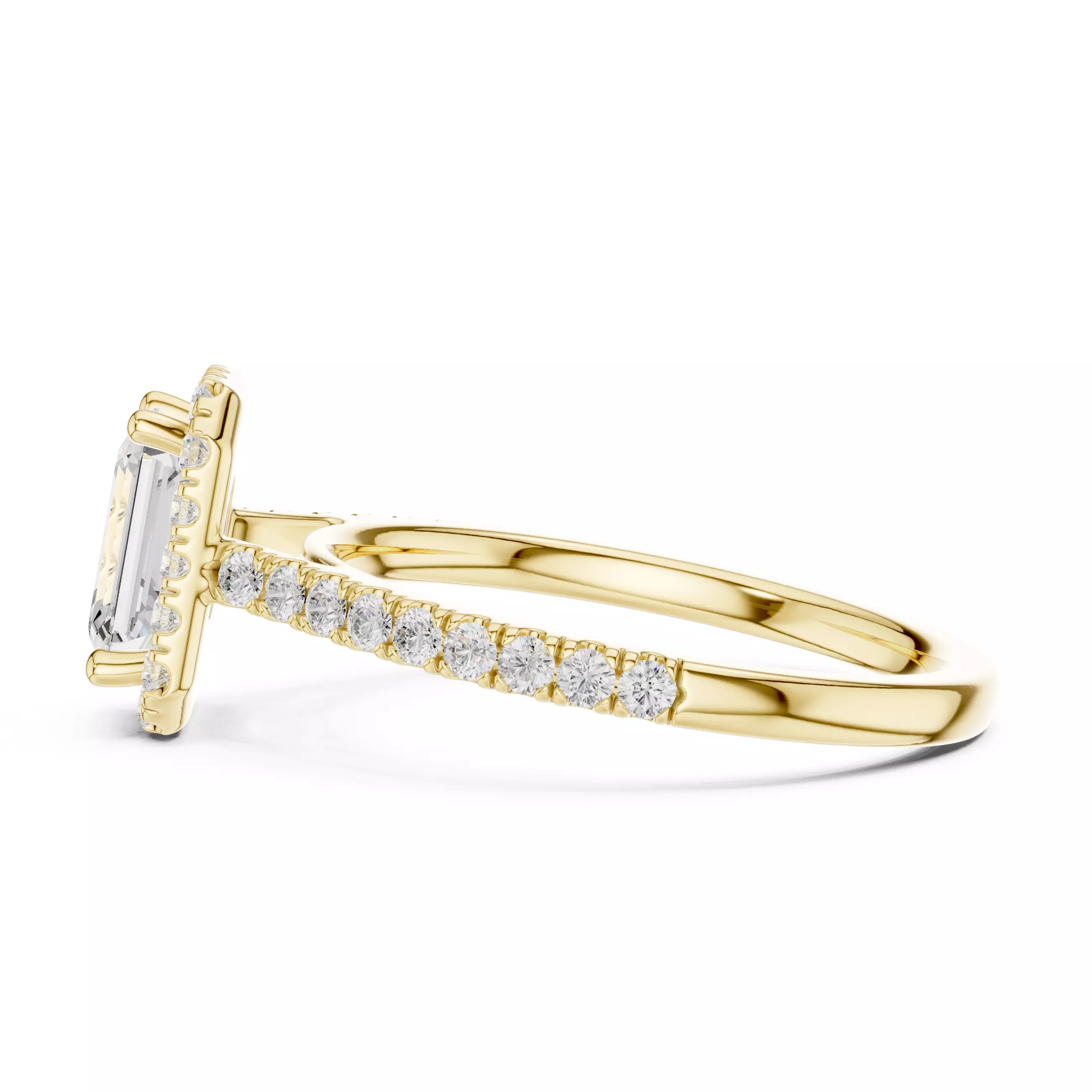 1CT Emerald Cut Halo Diamond Pave Wedding Ring 3DM STL Video 3D print model_8