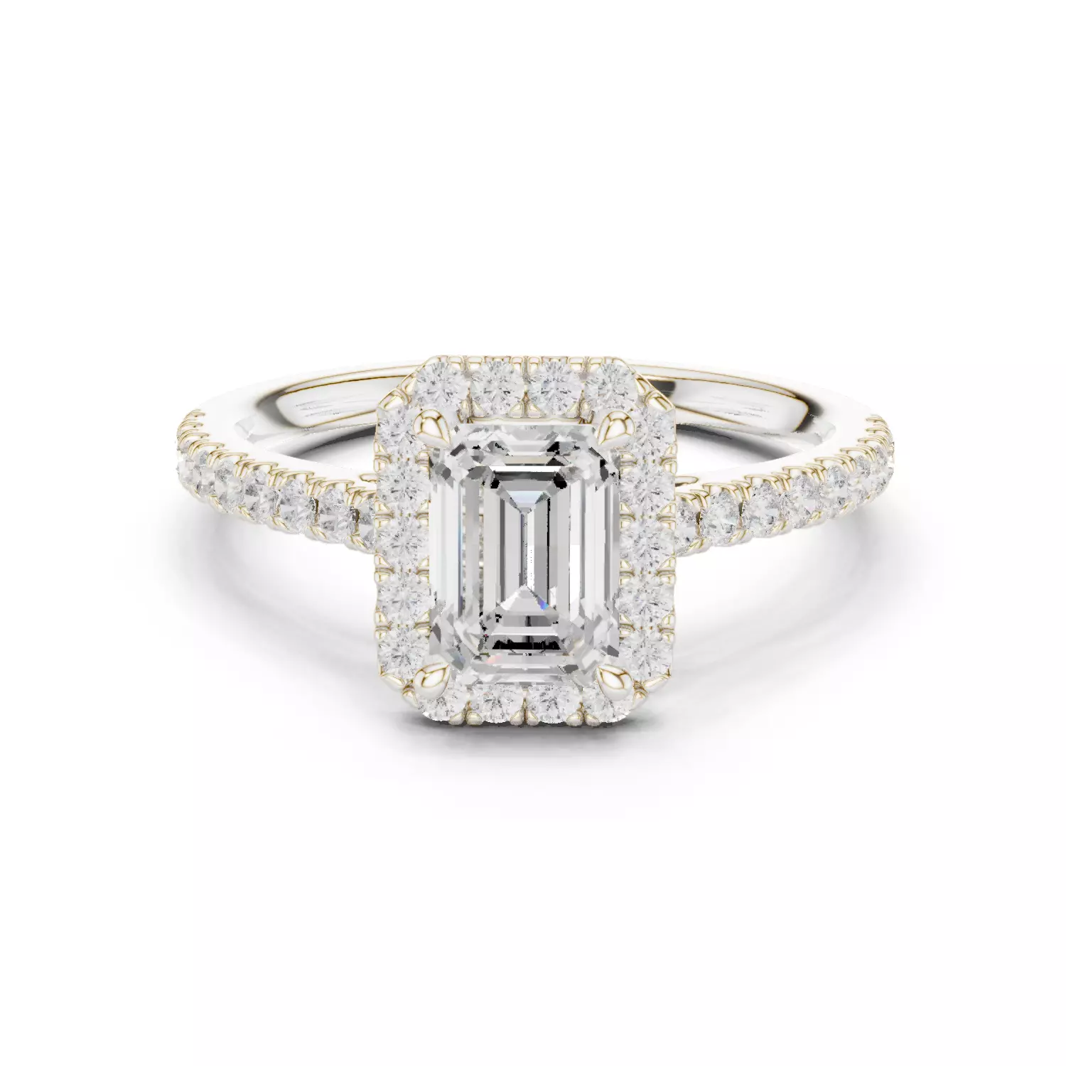 1CT Emerald Cut Halo Diamond Pave Wedding Ring 3DM STL Video 3D print model_14