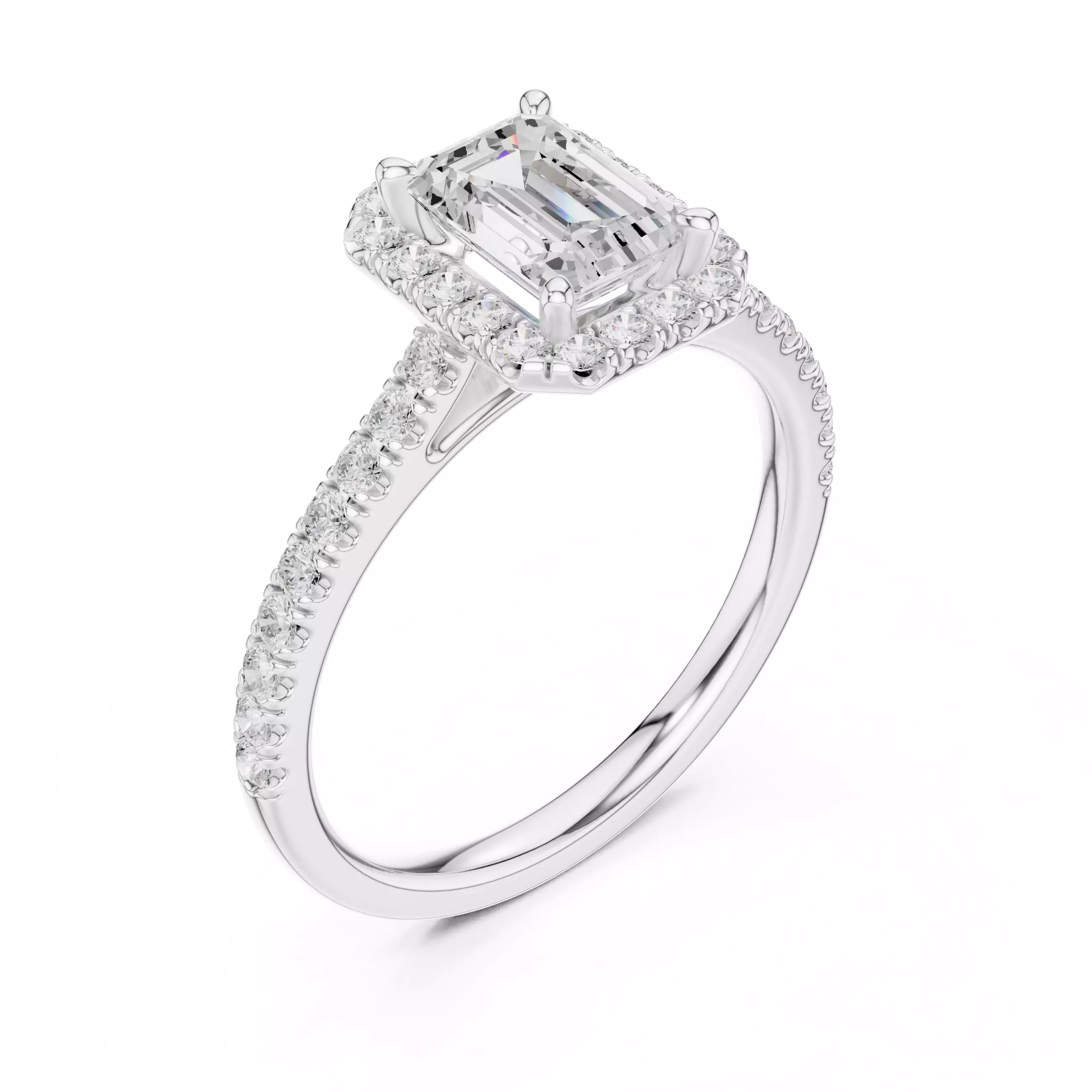 1CT Emerald Cut Halo Diamond Pave Wedding Ring 3DM STL Video 3D print model_10