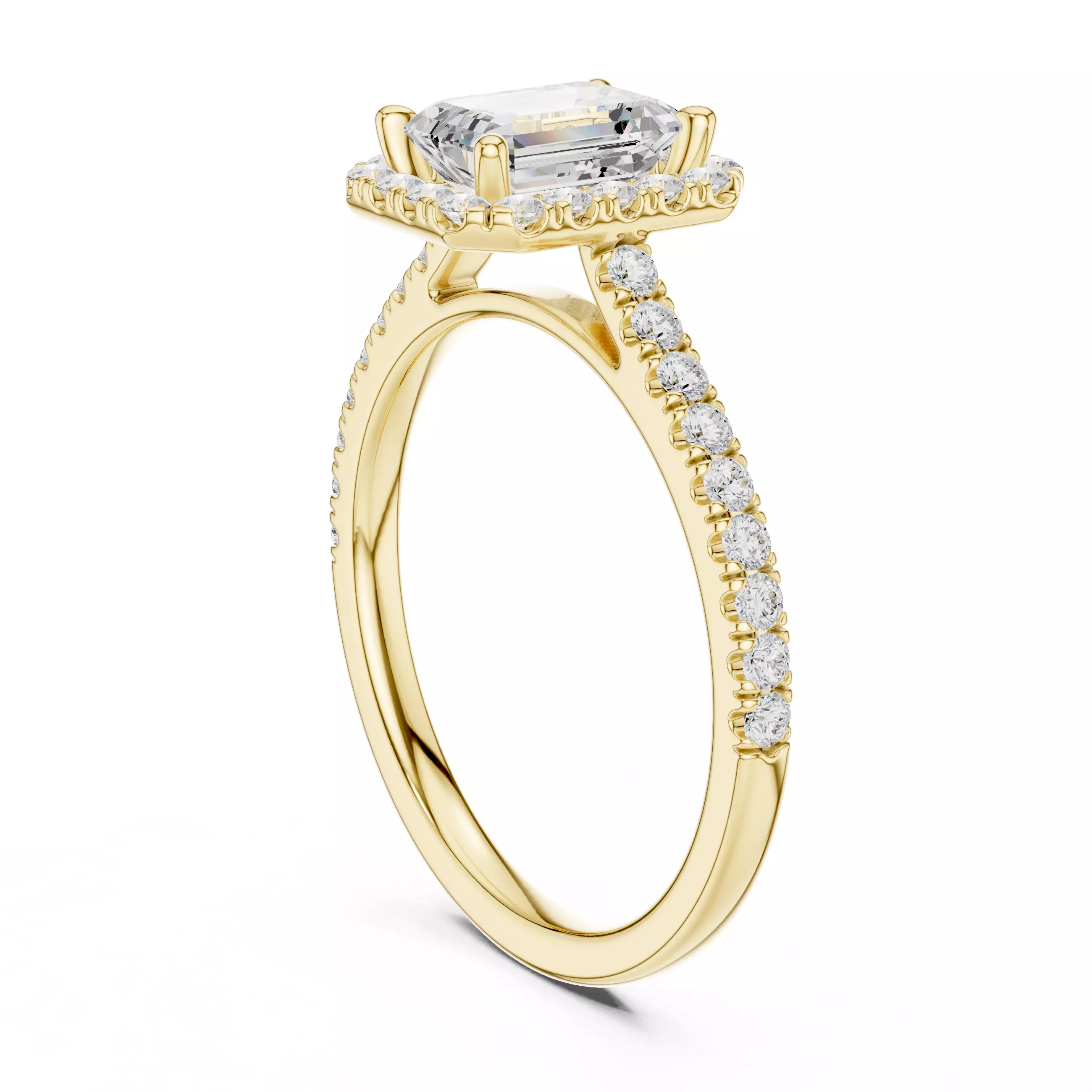 1CT Emerald Cut Halo Diamond Pave Wedding Ring 3DM STL Video 3D print model_6