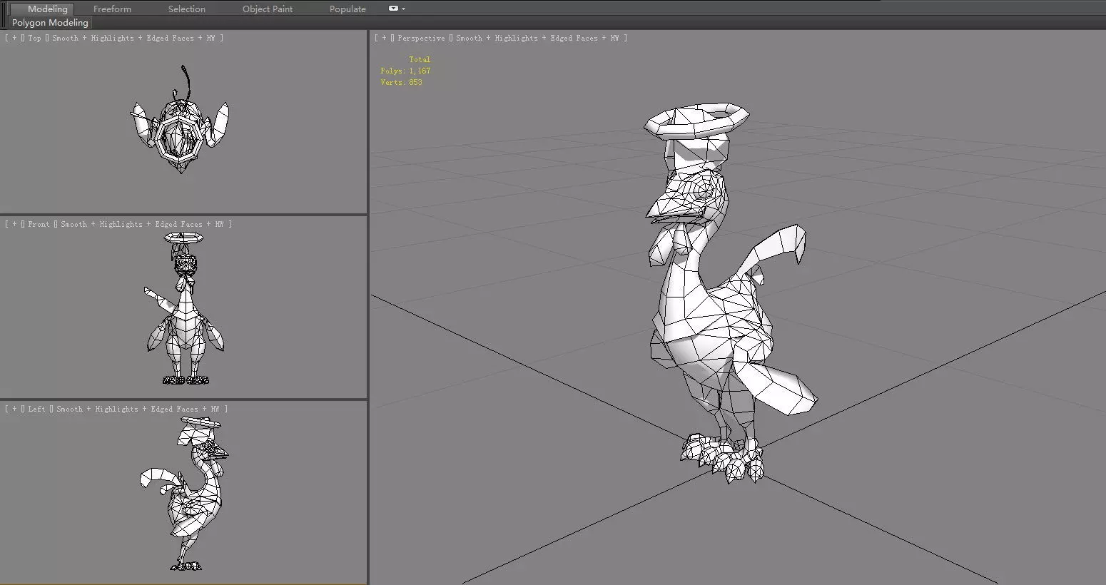Cartoon dead rooster Low-poly 3D model_6