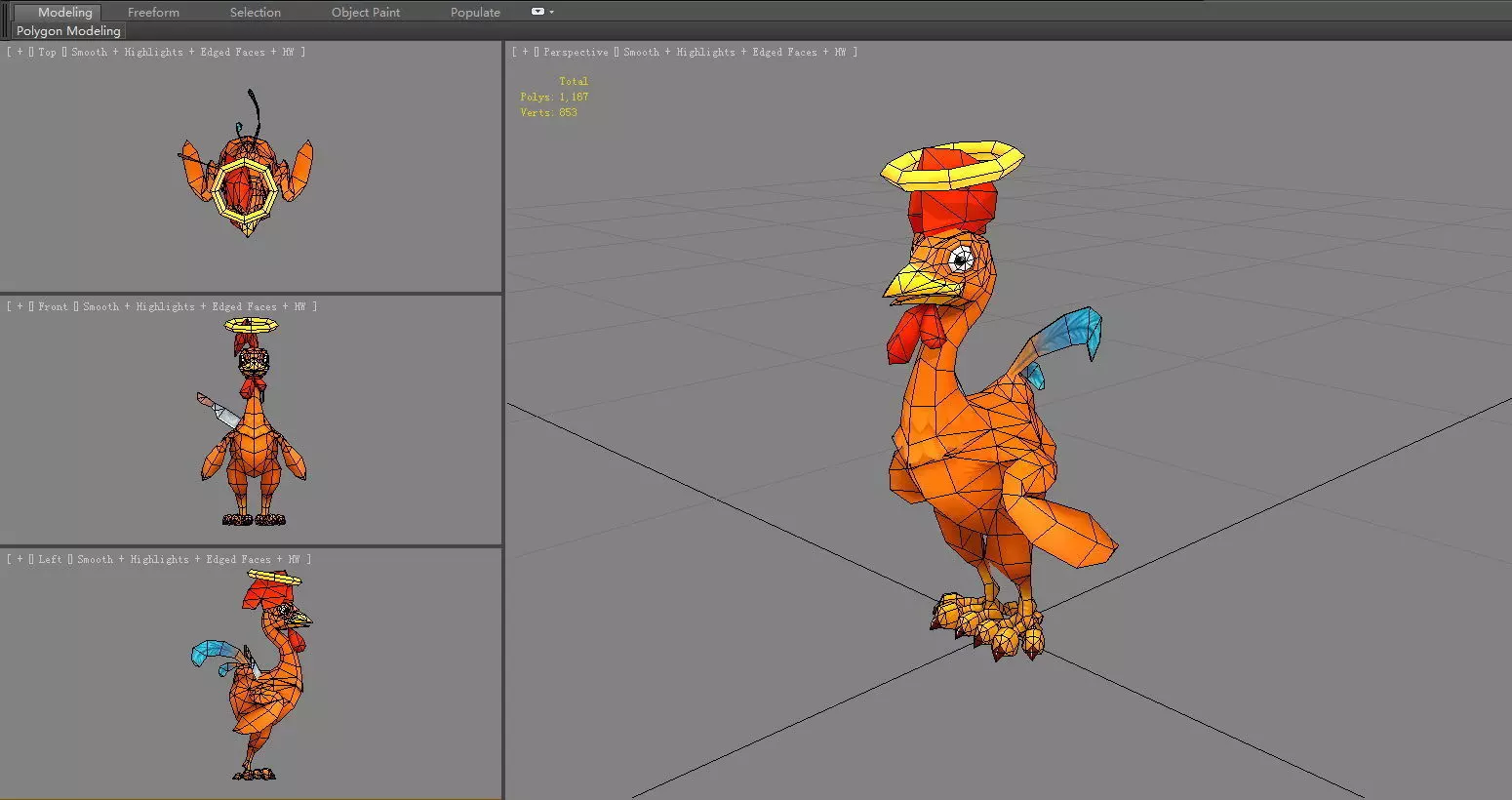 Cartoon dead rooster Low-poly 3D model_5