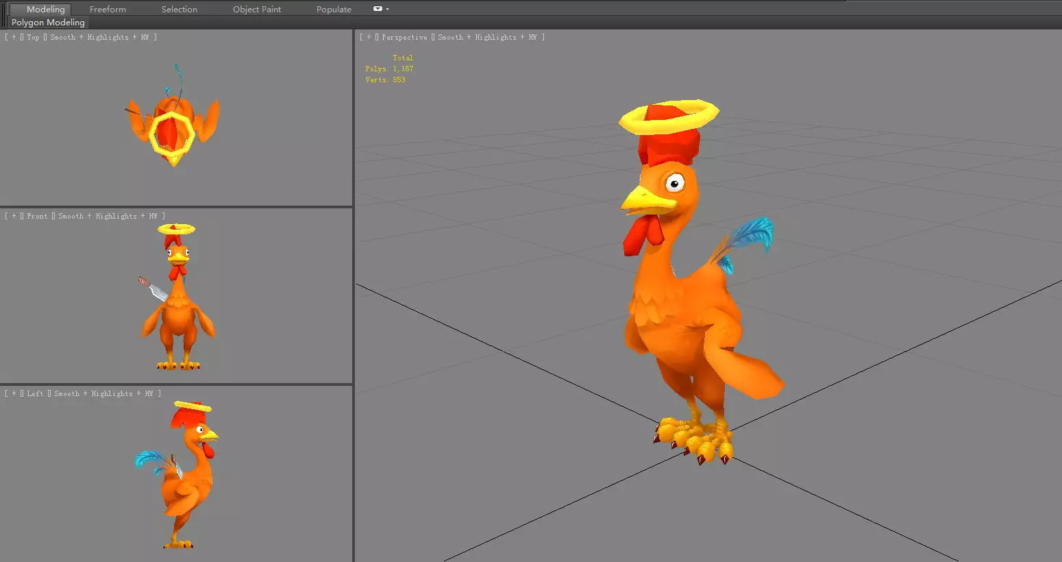 Cartoon dead rooster Low-poly 3D model_4