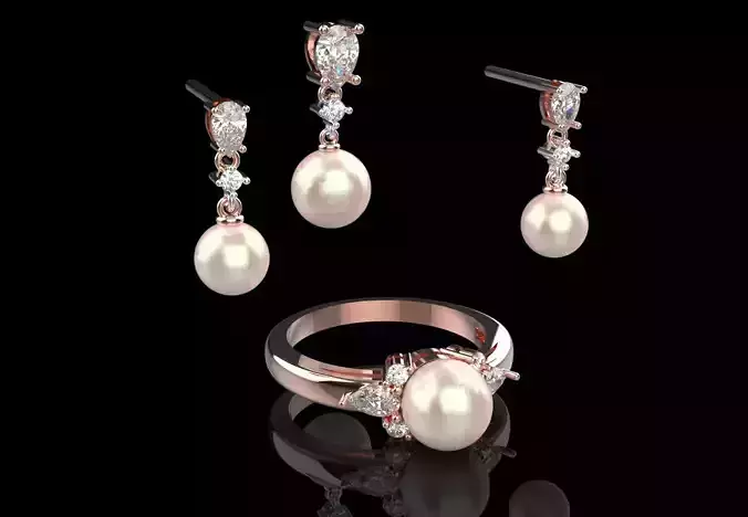 Pearl Ring Pendant Earrings Jewelry  stl 3dm Set ps0014