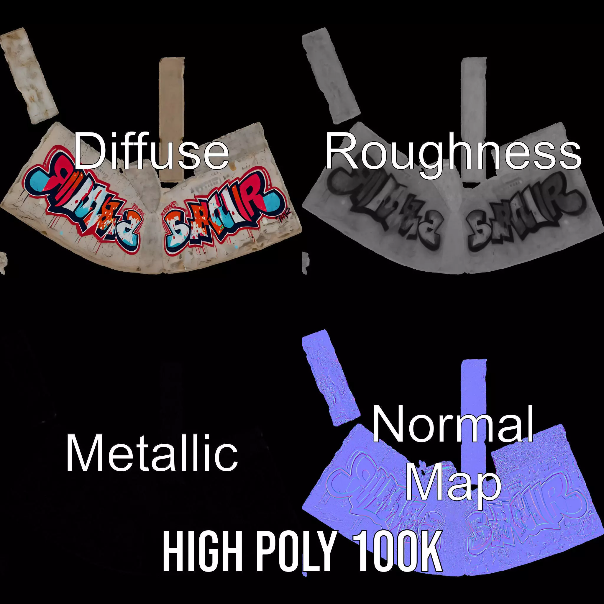 Urban Graffiti Wall model pack Low-poly 3D model_4