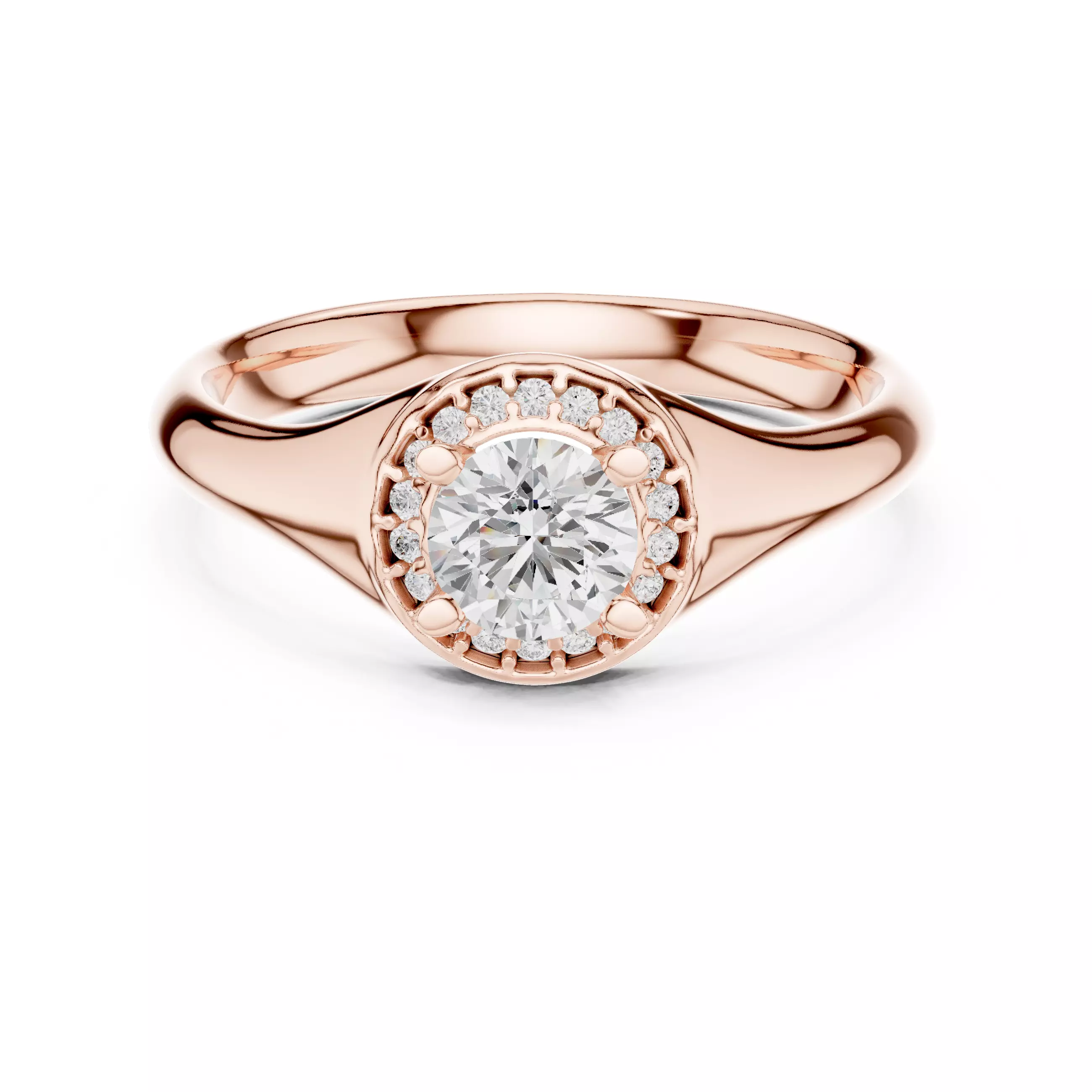 Round Cut Halo Diamond Engagement Wedding Ring 3DM STL Video 3D print model