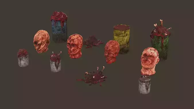 Horror Assets Human Corpse Body Part Collection X7 Pack 3D Model Low-poly 3D model