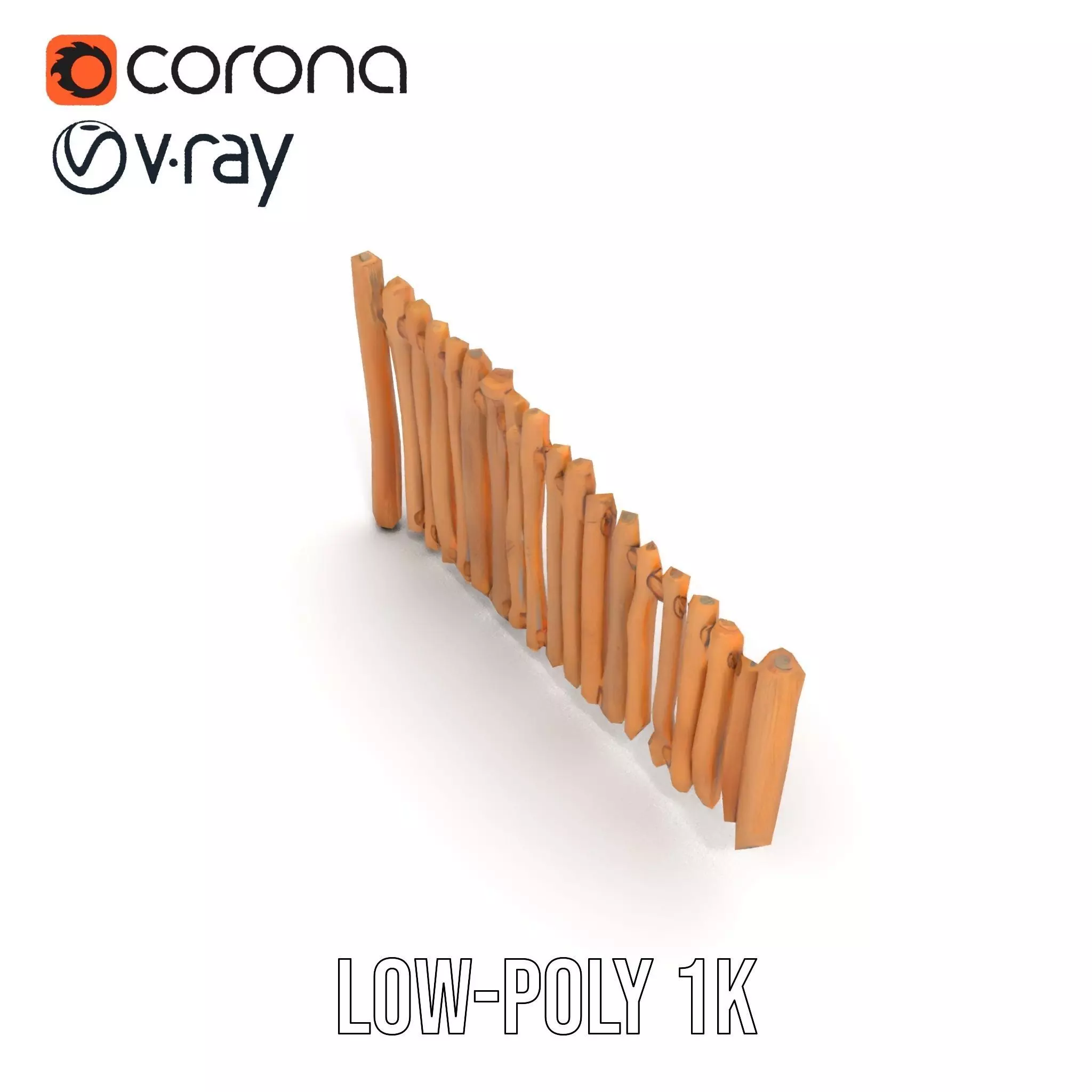 Rustic Wooden Fence model pack Low-poly 3D model_17