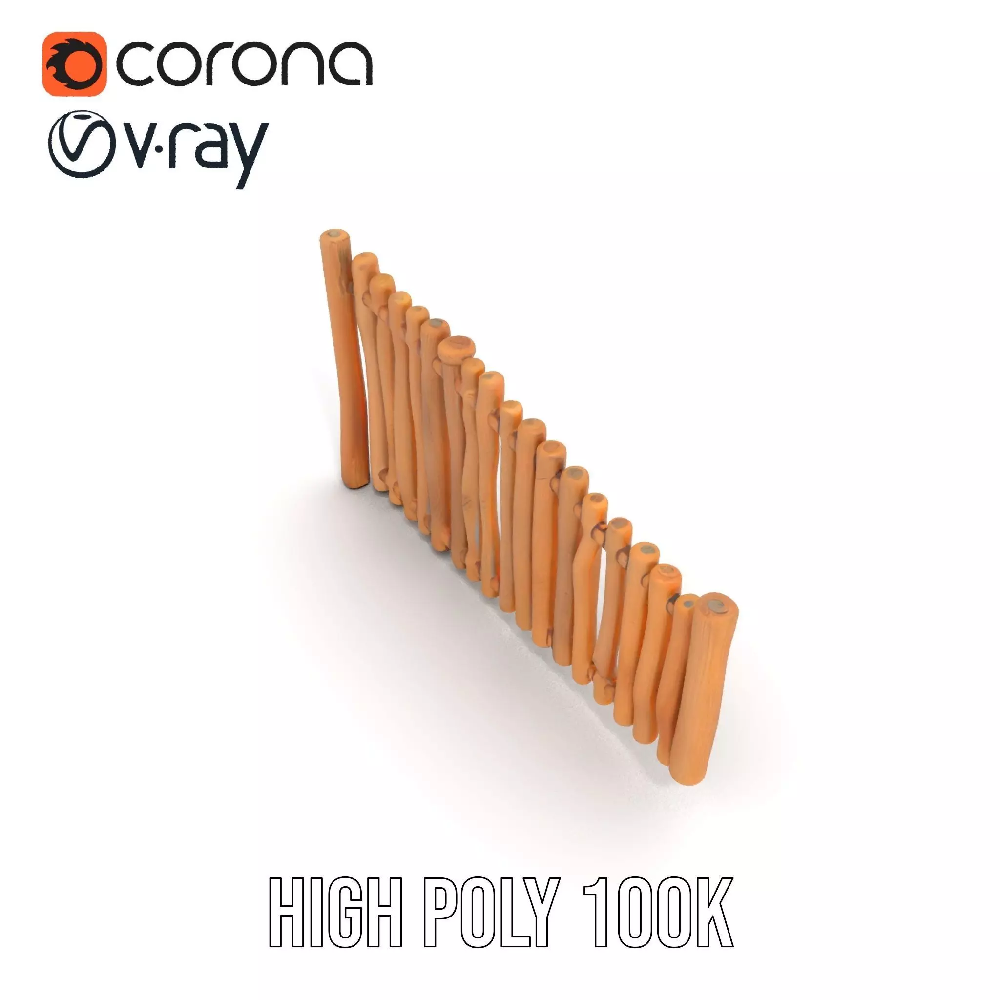 Rustic Wooden Fence model pack Low-poly 3D model_30