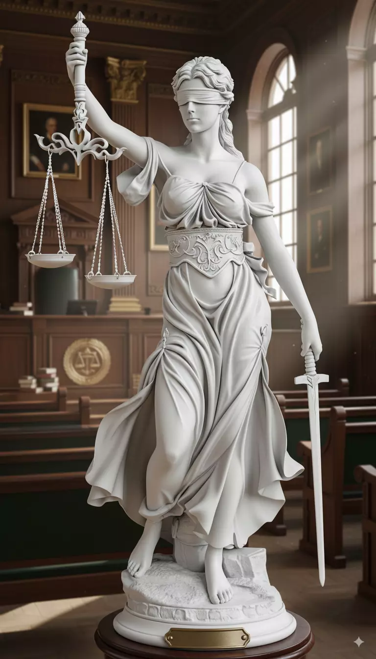 Lady Justice Statue Blindfolded Goddess with Scales Sword Low-poly 3D model_0